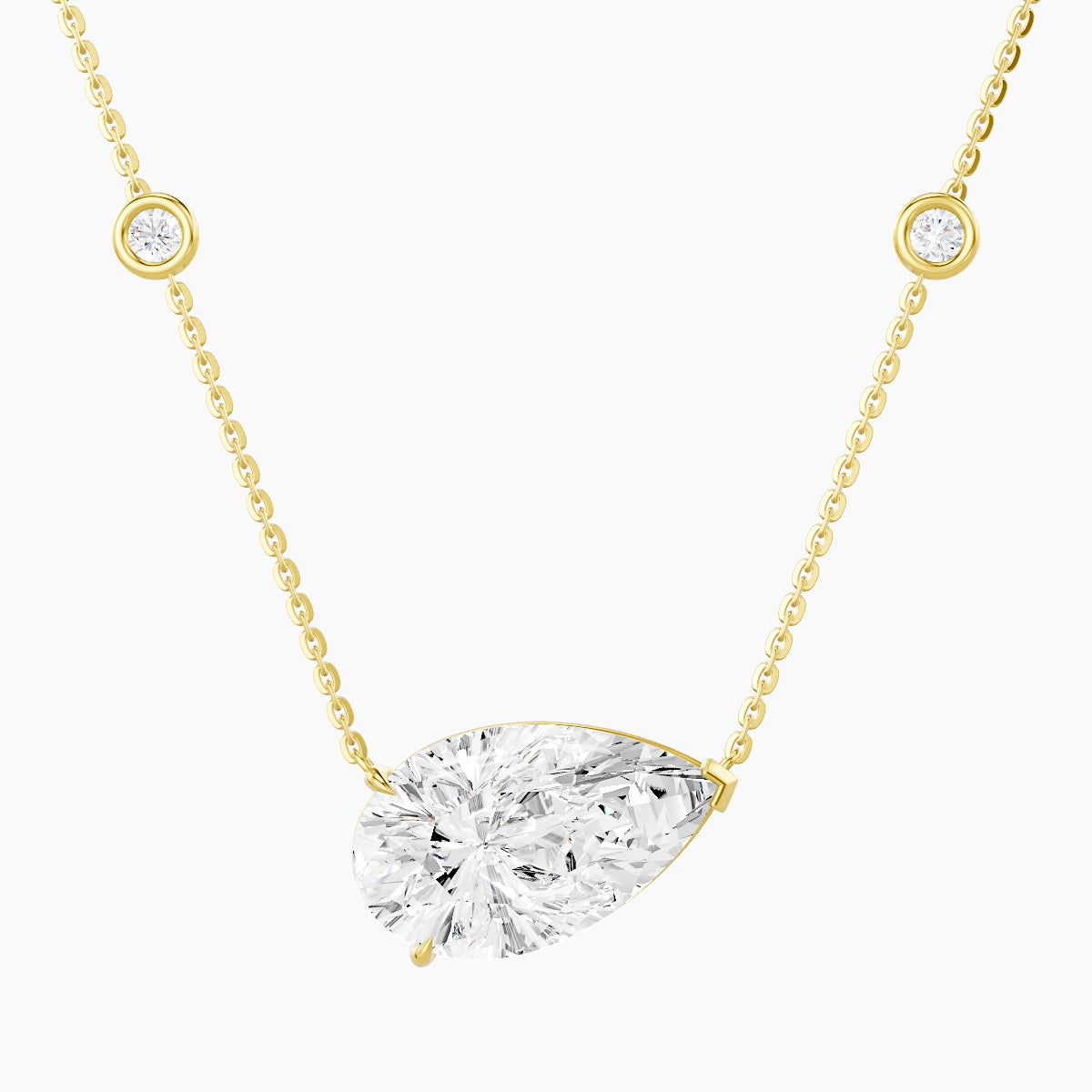 Solitaire with Sautoir | 18k Yellow Gold 5 ct White Lab Diamond Pear Pendant