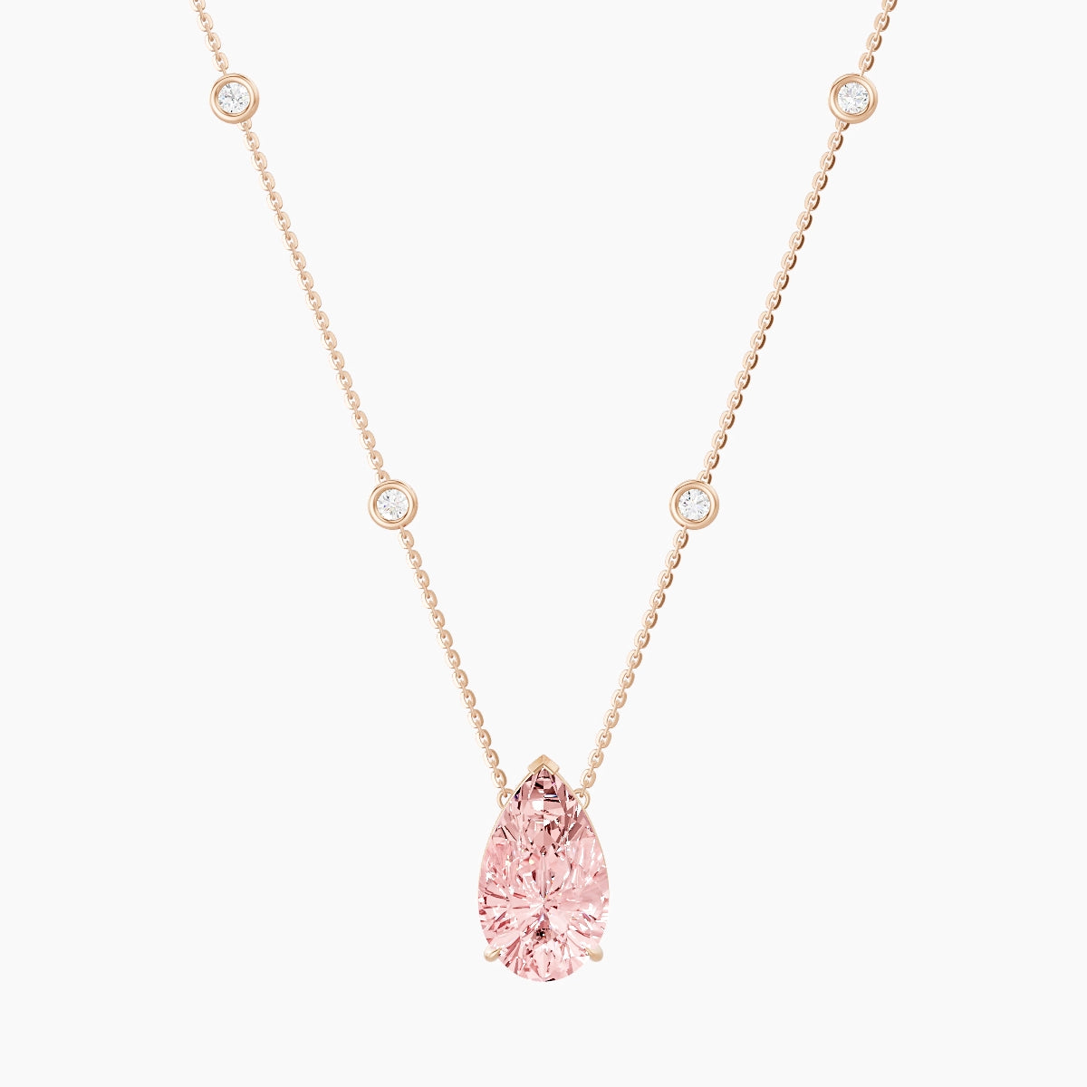 Solitaire with Sautoir | 18k Rose Gold 5 ct Pink Lab Diamond Pear Pendant