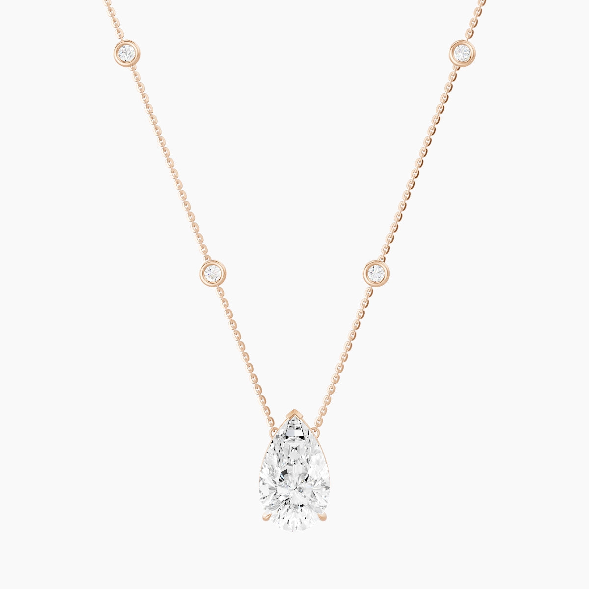 Solitaire with Sautoir | 18k Rose Gold 5 ct White Lab Diamond Pear Pendant