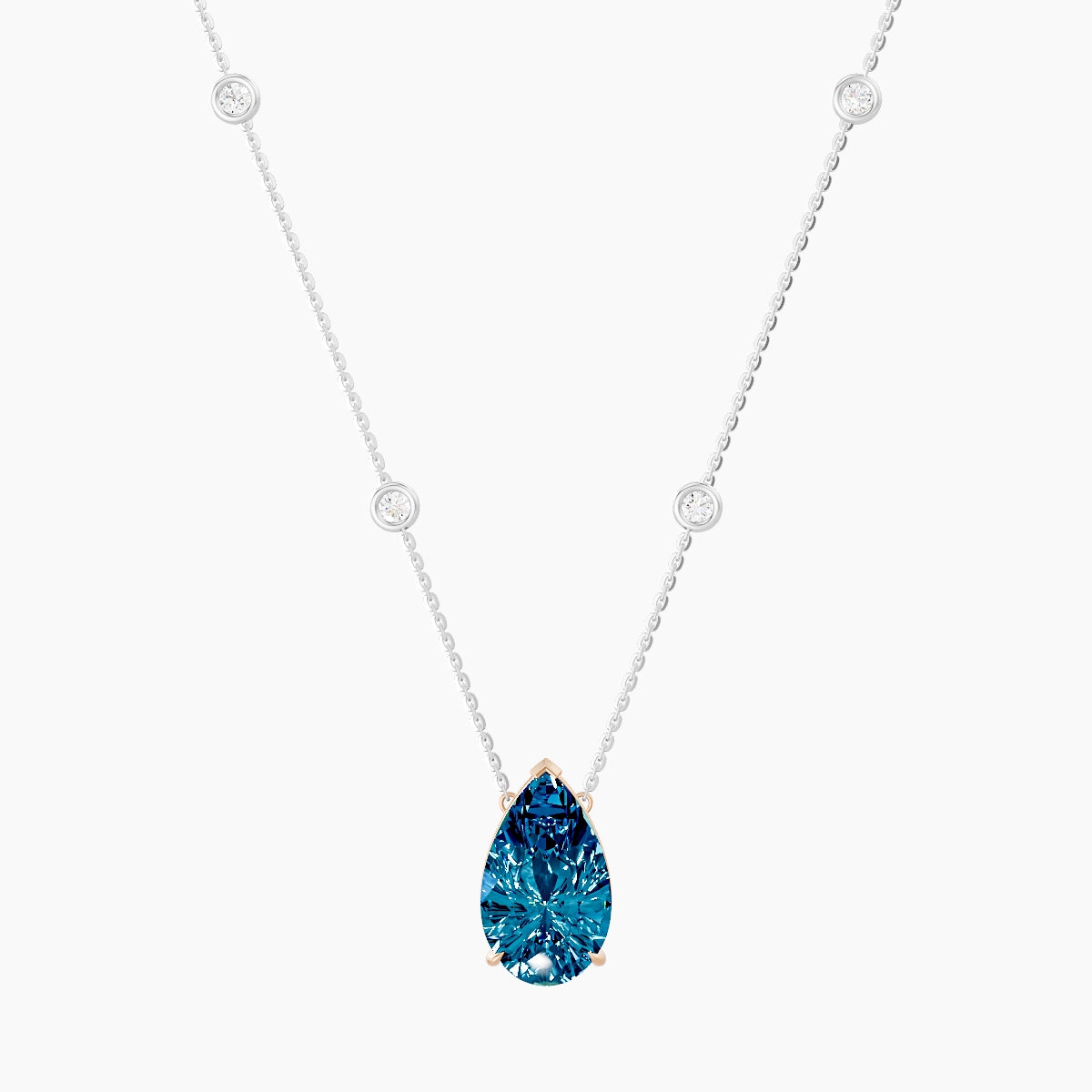 Solitaire with Sautoir | 18k White & Rose Gold 5 ct Blue Lab Diamond Pear Pendant
