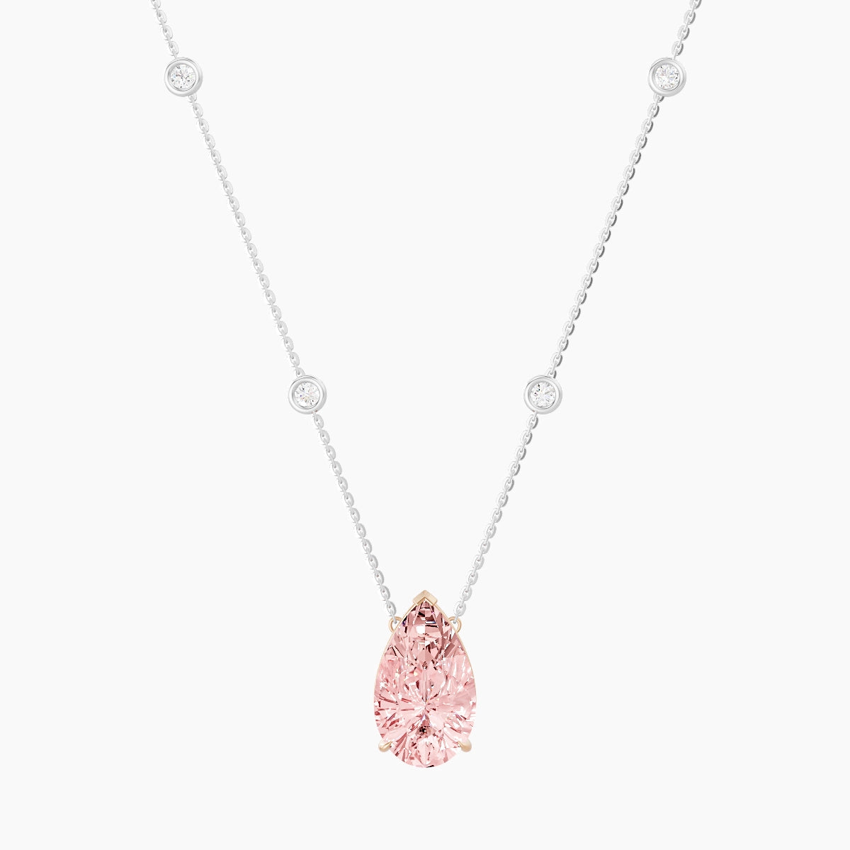 Solitaire with Sautoir | 18k White & Rose Gold 5 ct Pink Lab Diamond Pear Pendant