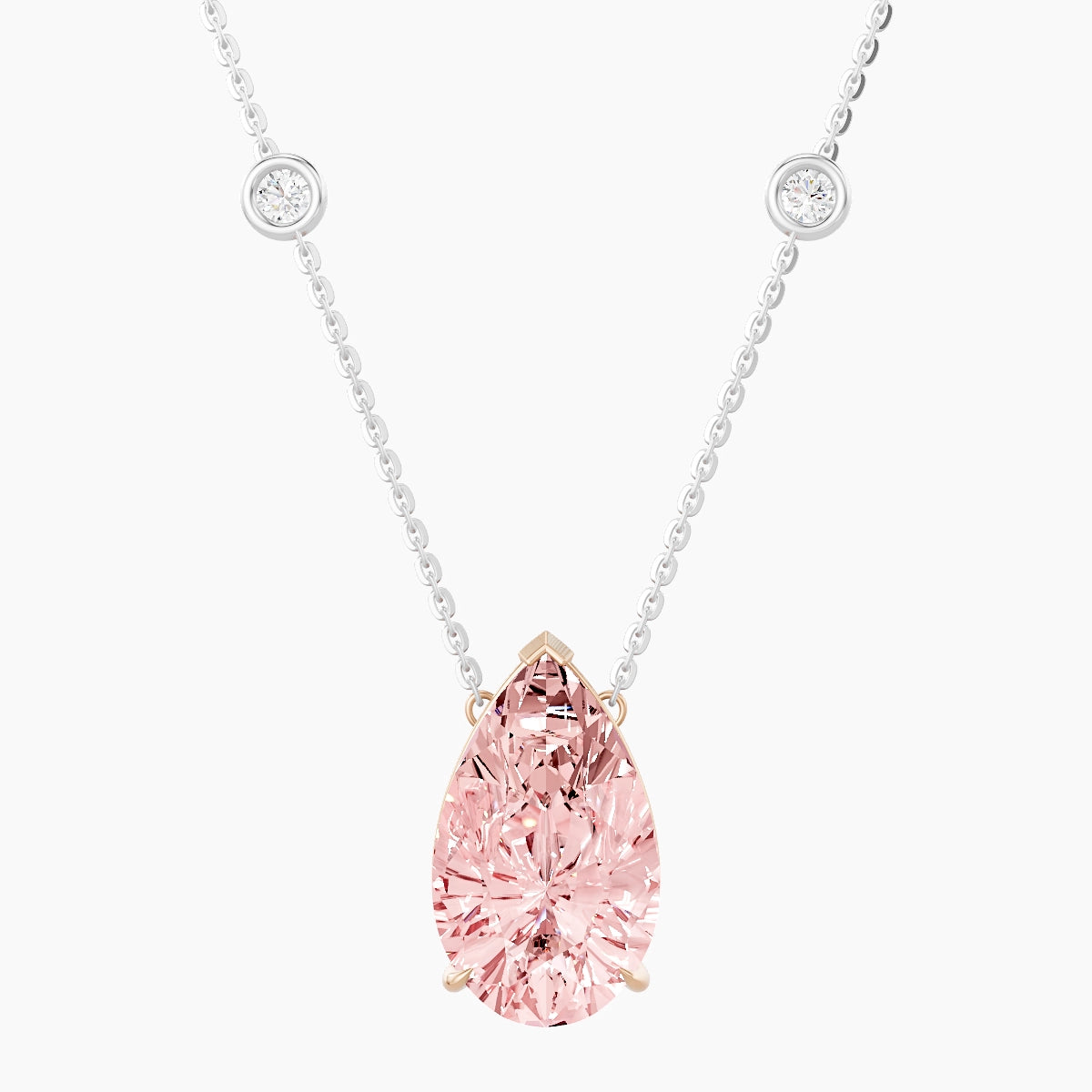 Solitaire with Sautoir | 18k White & Rose Gold 5 ct Pink Lab Diamond Pear Pendant