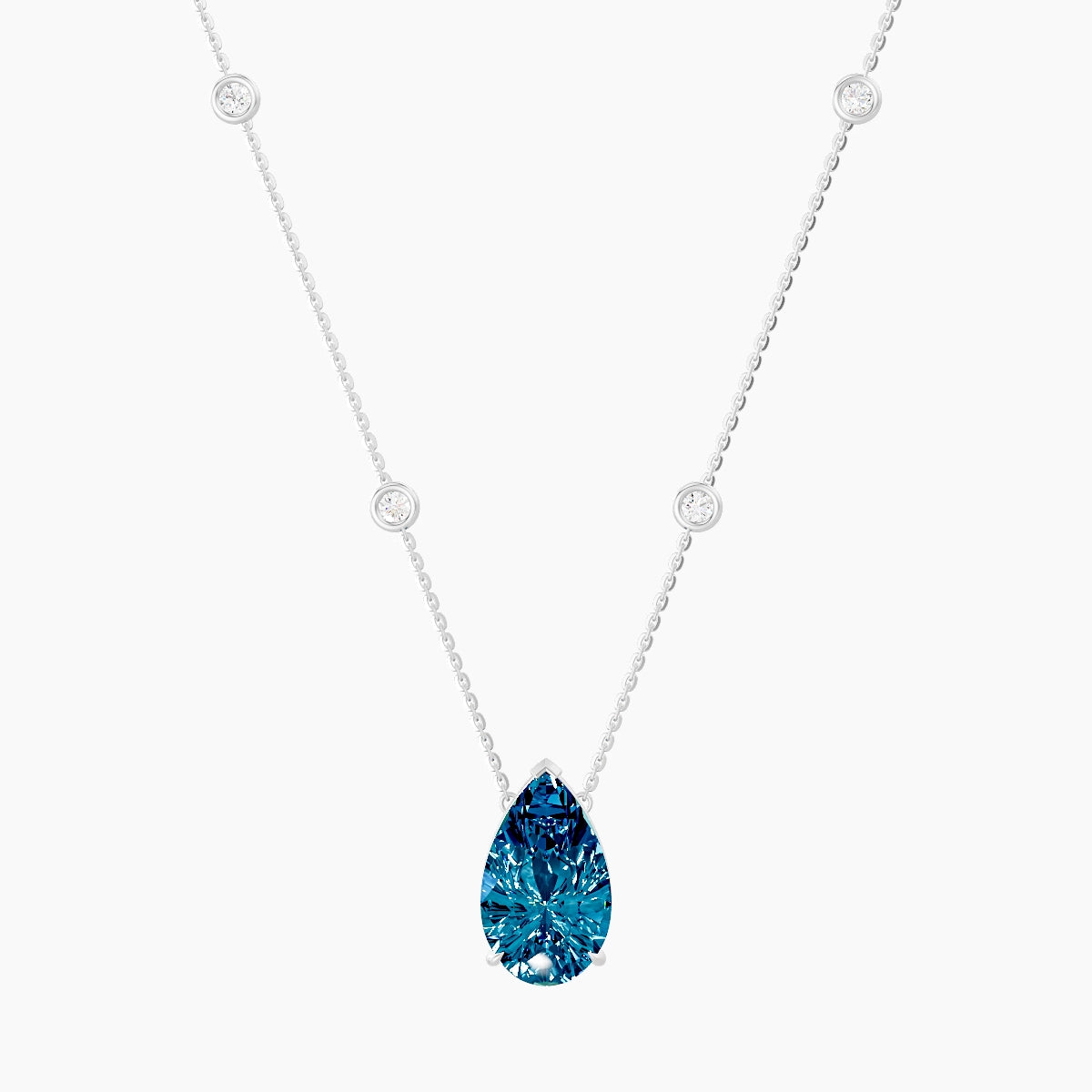 Solitaire with Sautoir | 18k White Gold 5 ct Blue Lab Diamond Pear Pendant