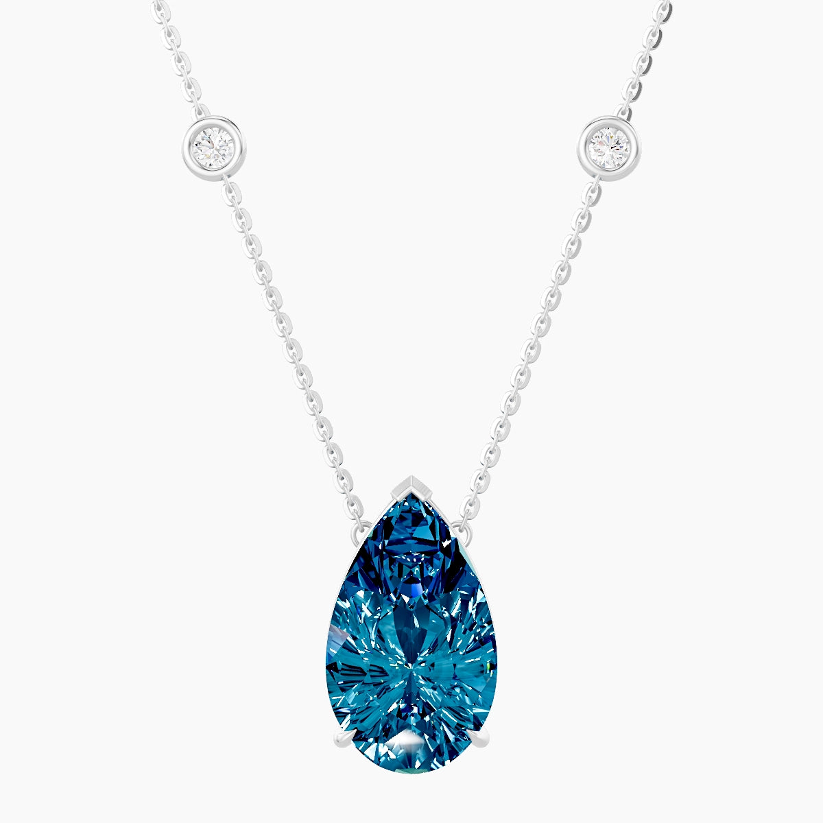 Solitaire with Sautoir | 18k White Gold 5 ct Blue Lab Diamond Pear Pendant