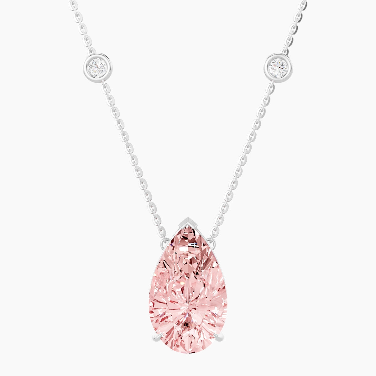 Solitaire with Sautoir | 18k White Gold 5 ct Pink Lab Diamond Pear Pendant