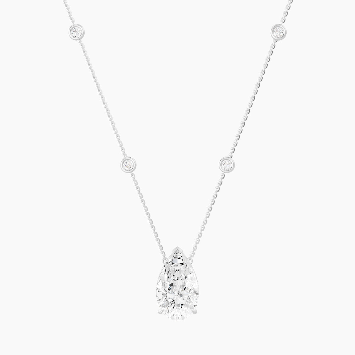 Solitaire with Sautoir | 18k White Gold 5 ct White Lab Diamond Pear Pendant