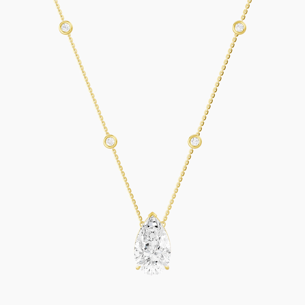 Solitaire with Sautoir | 18k Yellow Gold 5 ct White Lab Diamond Pear Pendant
