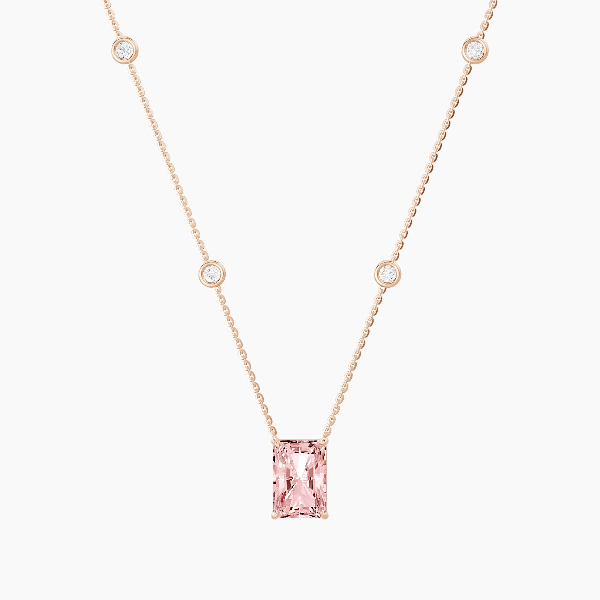 Solitaire with Sautoir | 18k Rose Gold 3 ct Pink Lab Diamond Radiant Pendant
