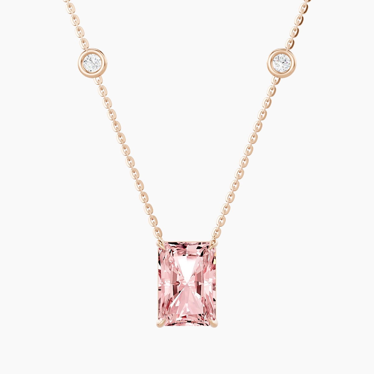 Solitaire with Sautoir | 18k Rose Gold 3 ct Pink Lab Diamond Radiant Pendant