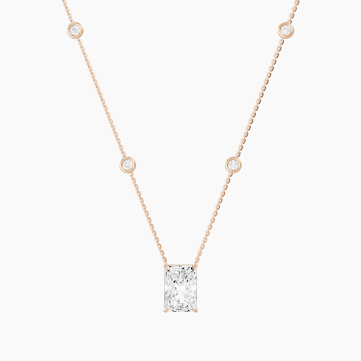 Solitaire with Sautoir | 18k Rose Gold 3 ct White Lab Diamond Radiant Pendant