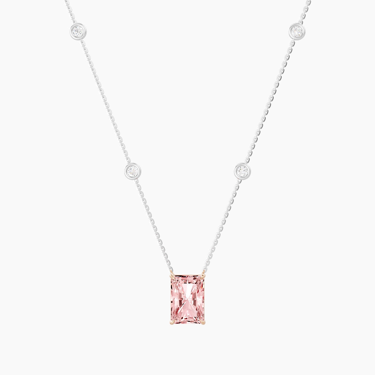 Solitaire with Sautoir | 18k White & Rose Gold 3 ct Pink Lab Diamond Radiant Pendant
