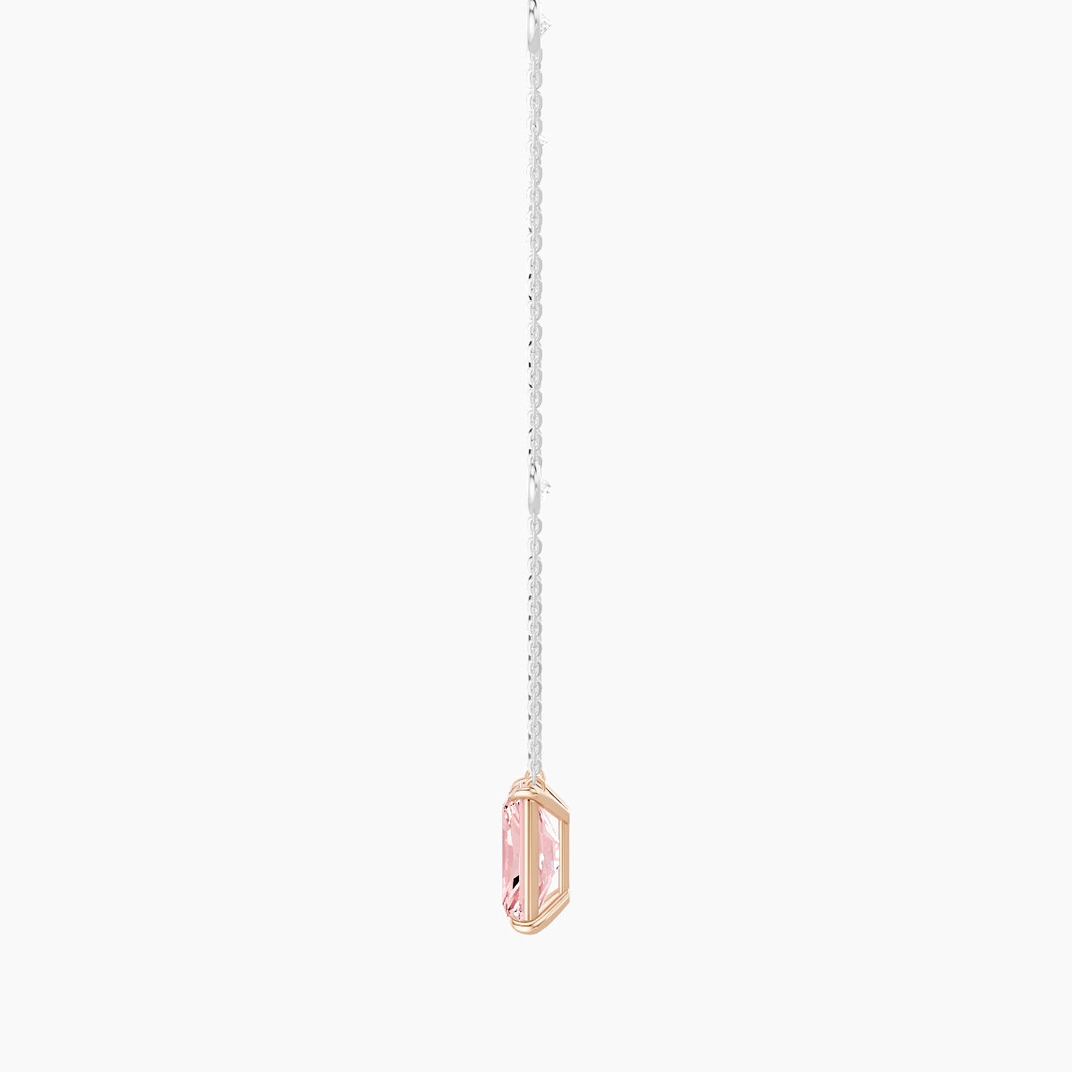 Solitaire with Sautoir | 18k White & Rose Gold 3 ct Pink Lab Diamond Radiant Pendant