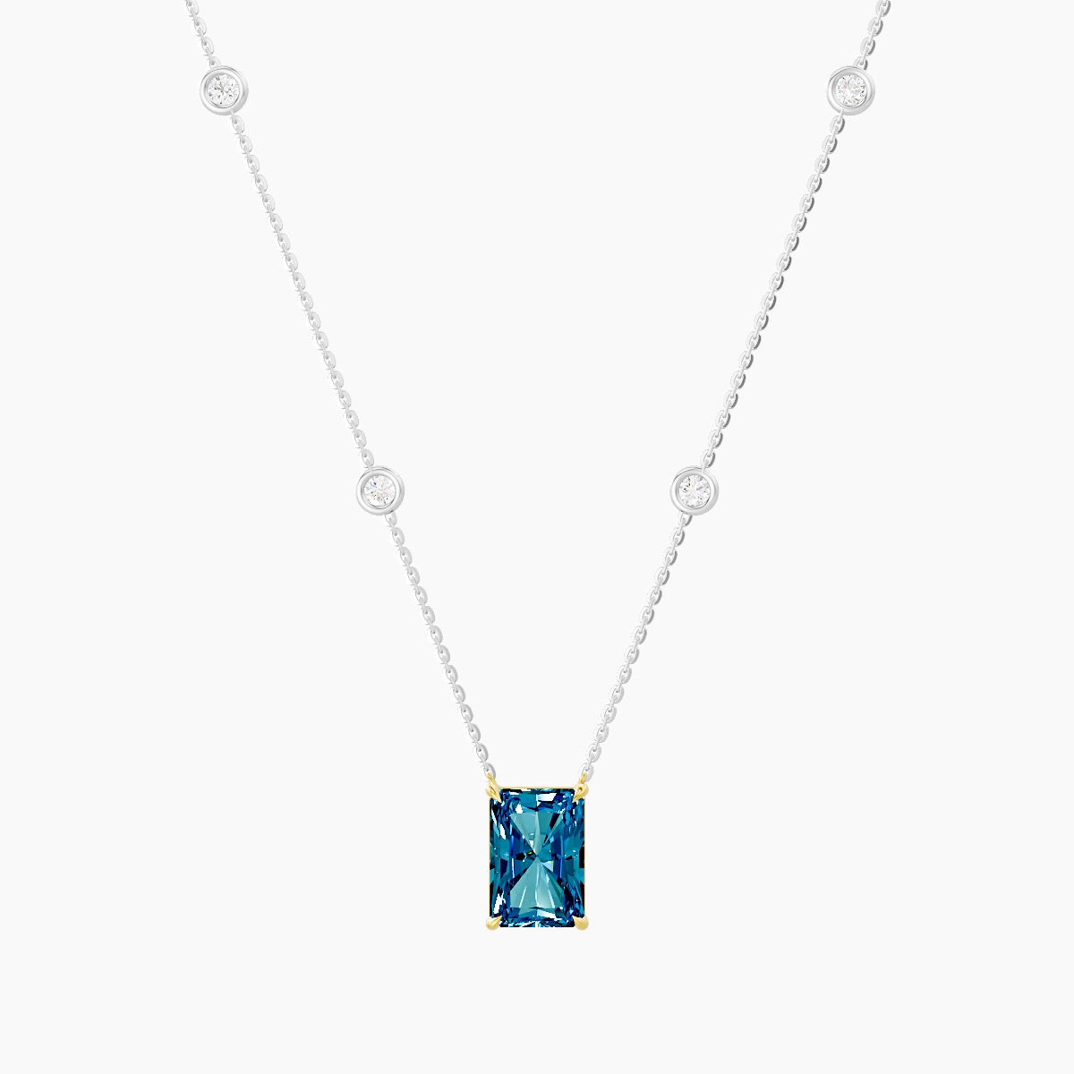 Solitaire with Sautoir | 18k White & Yellow Gold 3 ct Blue Lab Diamond Radiant Pendant