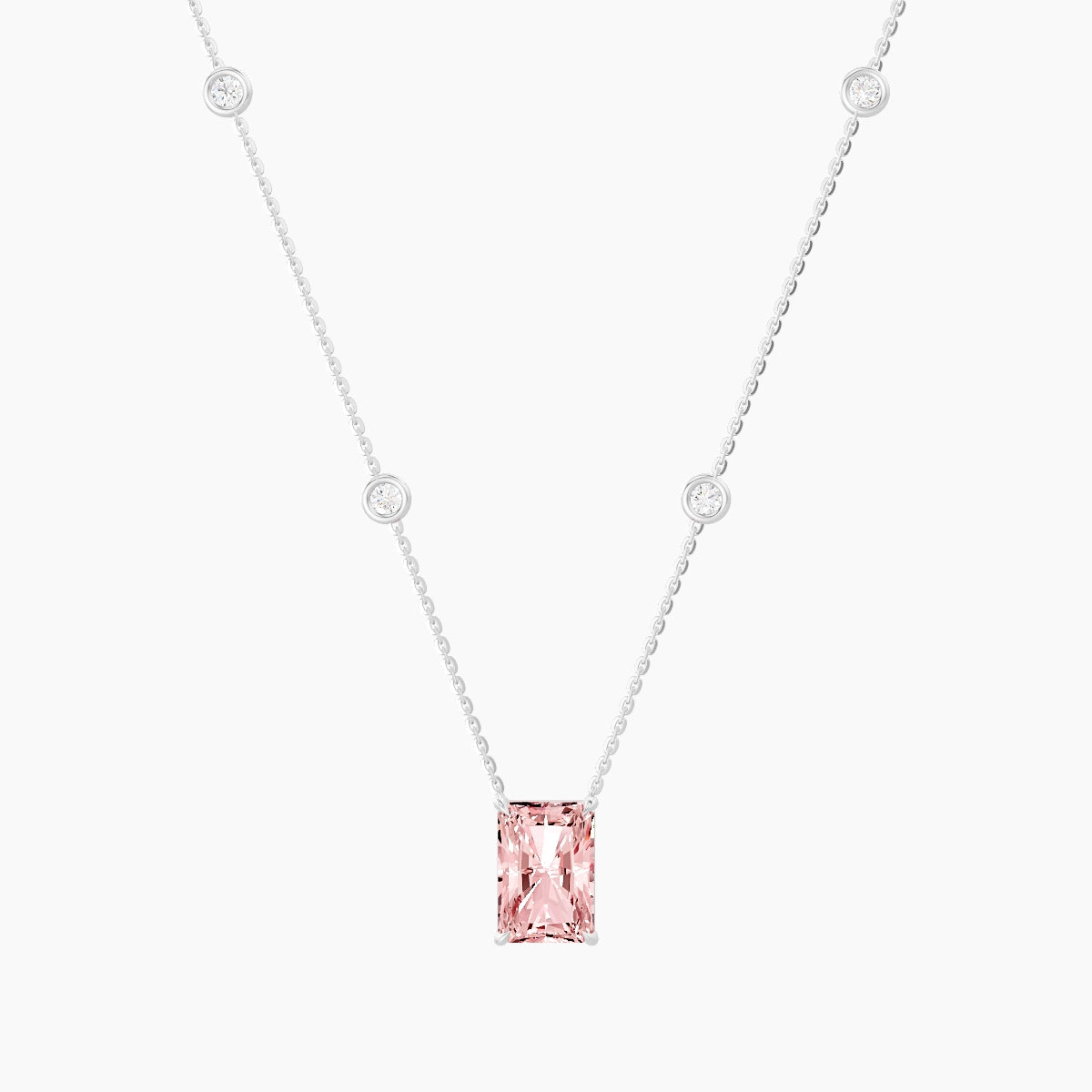 Solitaire with Sautoir | 18k White Gold 3 ct Pink Lab Diamond Radiant Pendant