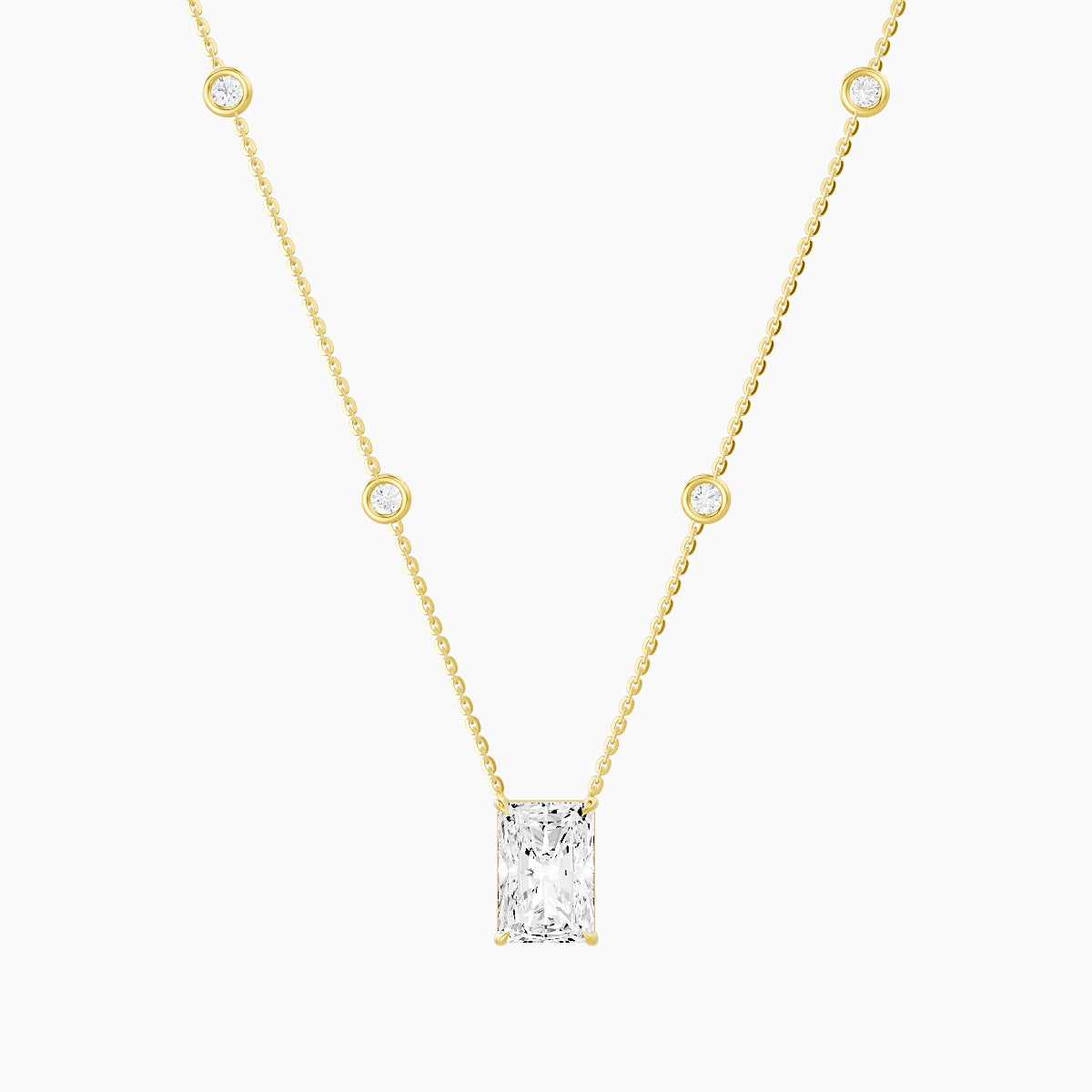 Solitaire with Sautoir | 18k Yellow Gold 3 ct White Lab Diamond Radiant Pendant