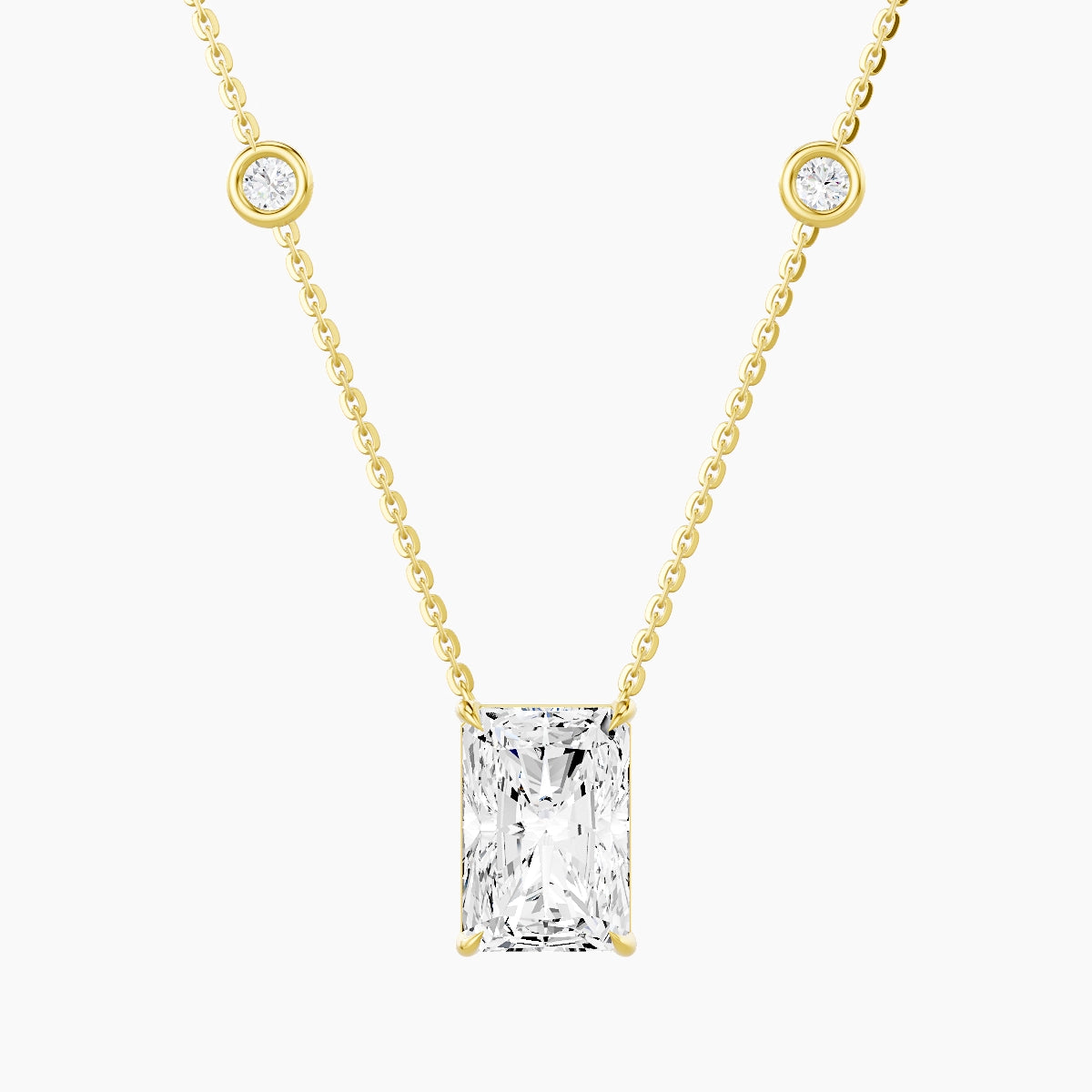 Solitaire with Sautoir | 18k Yellow Gold 3 ct White Lab Diamond Radiant Pendant