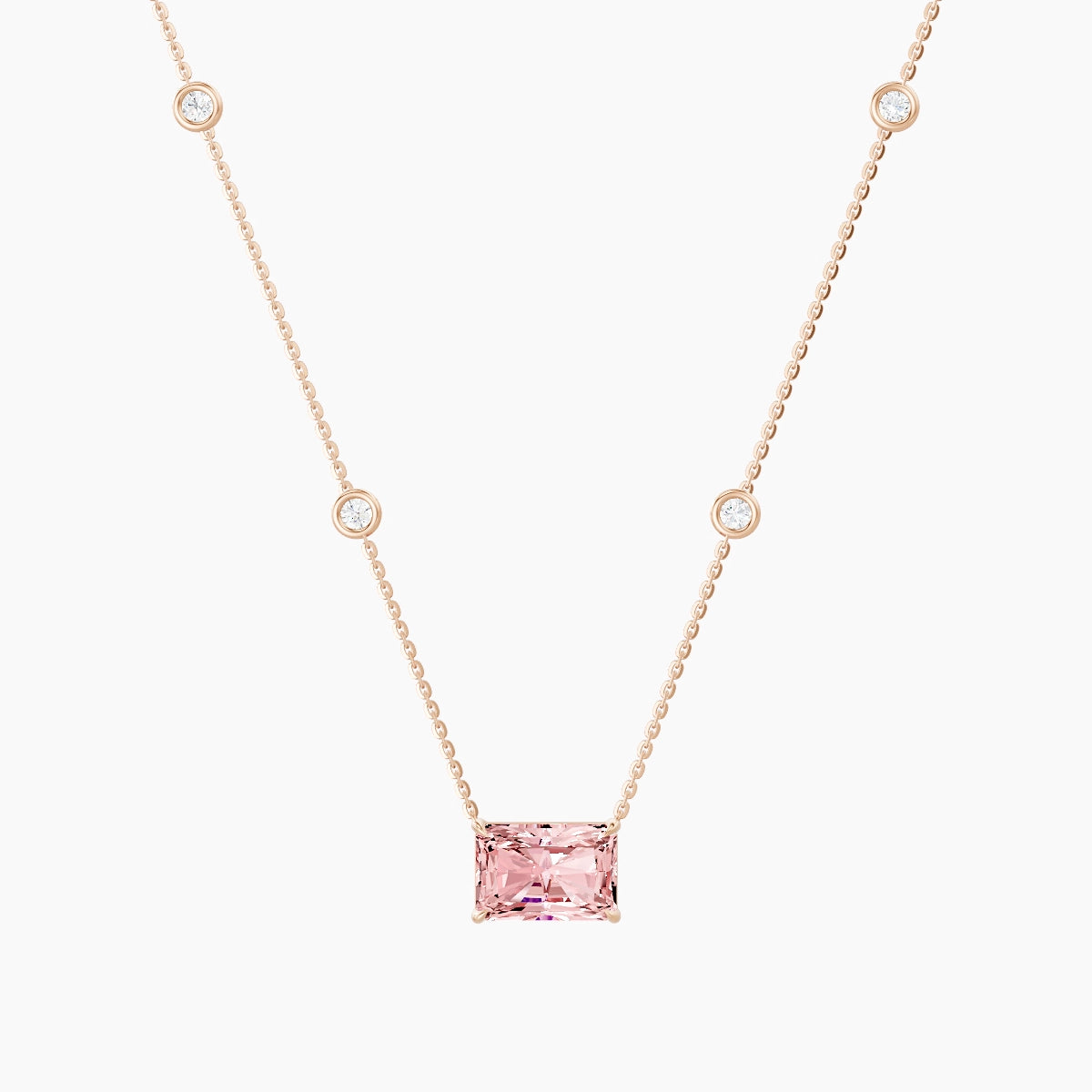 Solitaire with Sautoir | 18k Rose Gold 3 ct Pink Lab Diamond Radiant Pendant