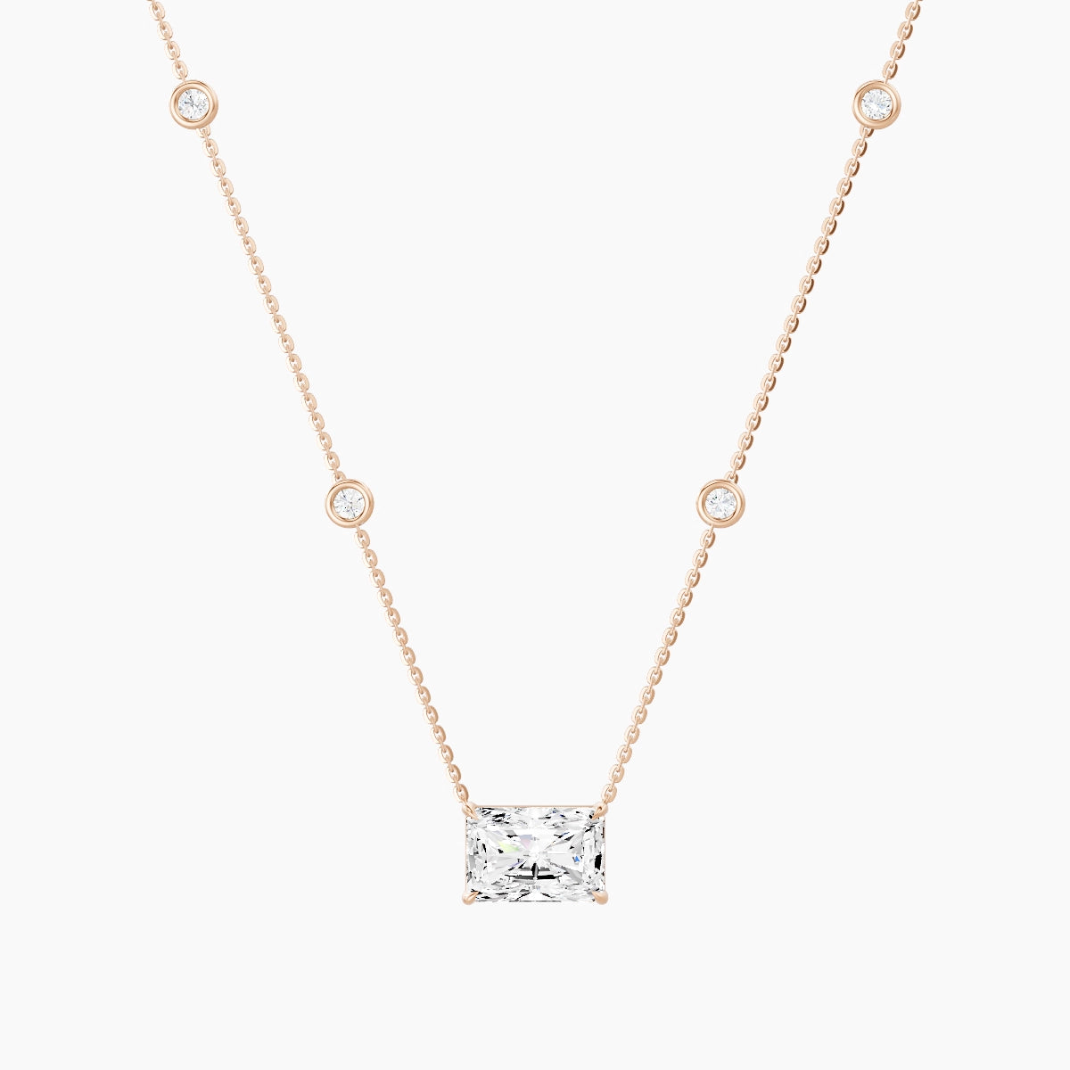 Solitaire with Sautoir | 18k Rose Gold 3 ct White Lab Diamond Radiant Pendant