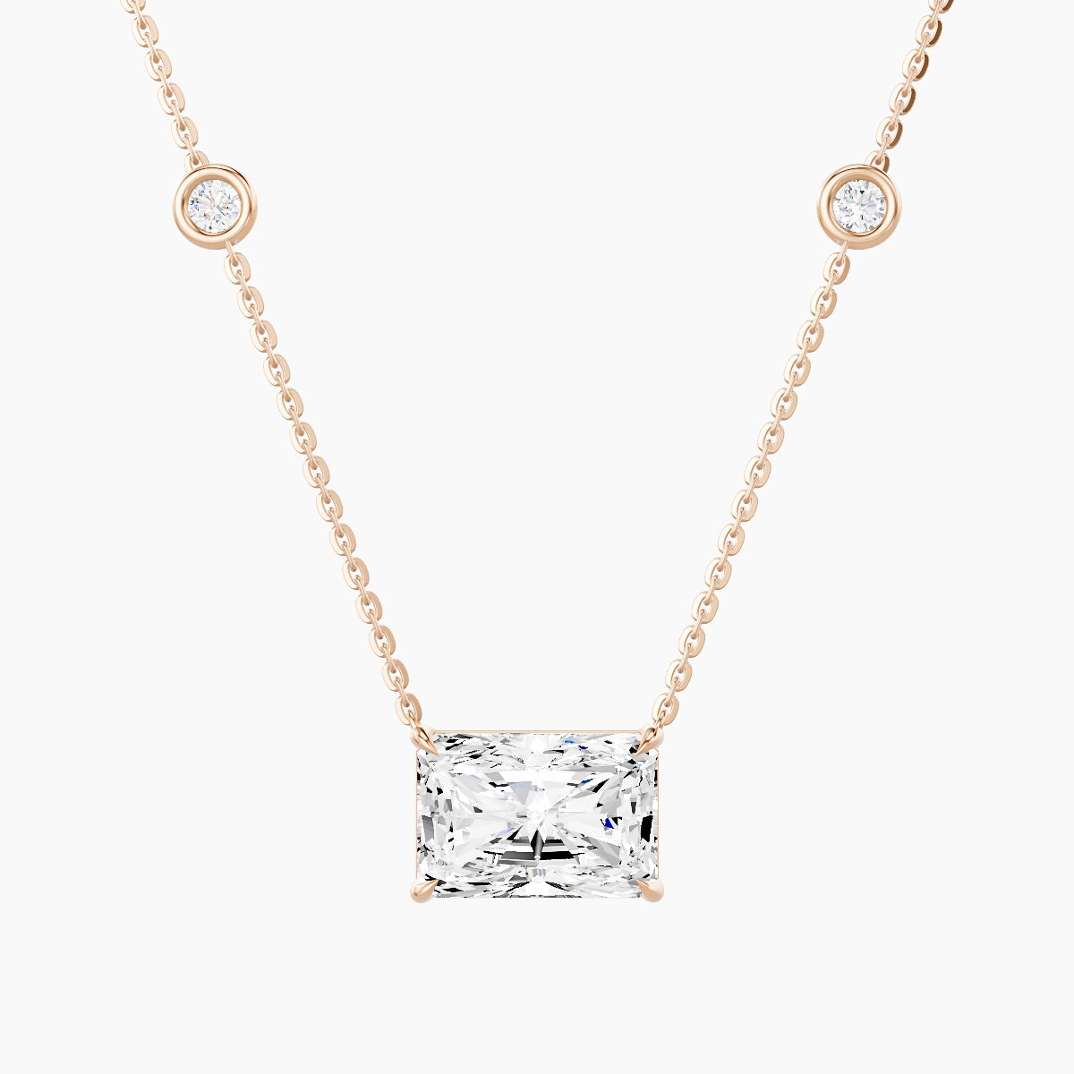 Solitaire with Sautoir | 18k Rose Gold 3 ct White Lab Diamond Radiant Pendant