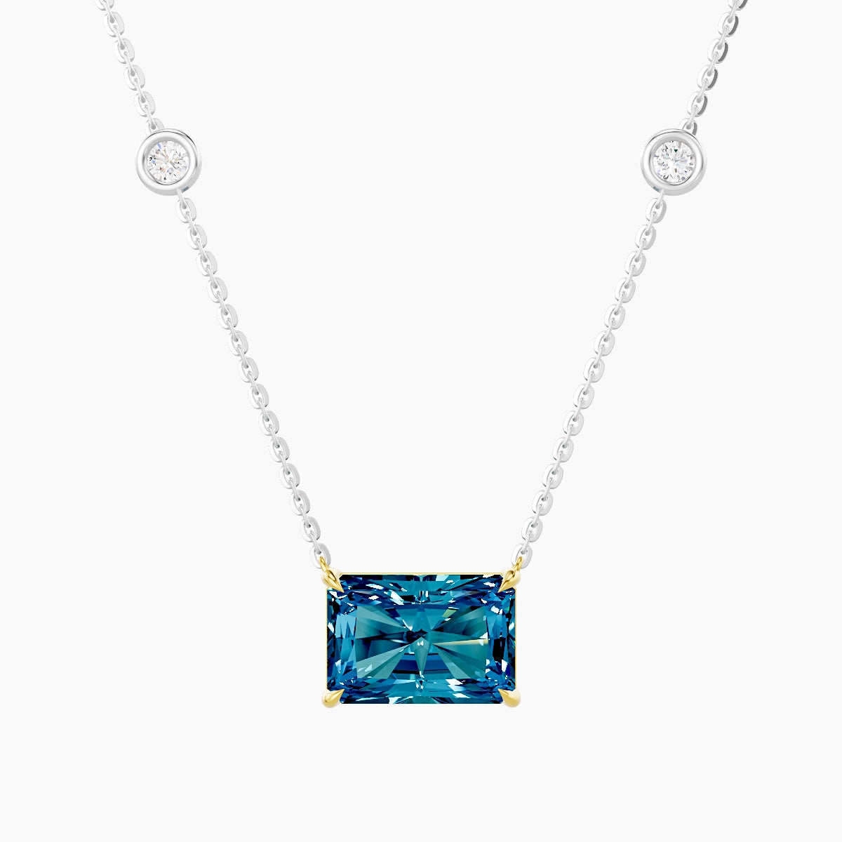 Solitaire with Sautoir | 18k White & Yellow Gold 3 ct Blue Lab Diamond Radiant Pendant