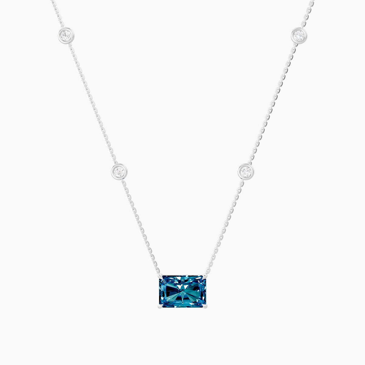 Solitaire with Sautoir | 18k White Gold 3 ct Blue Lab Diamond Radiant Pendant