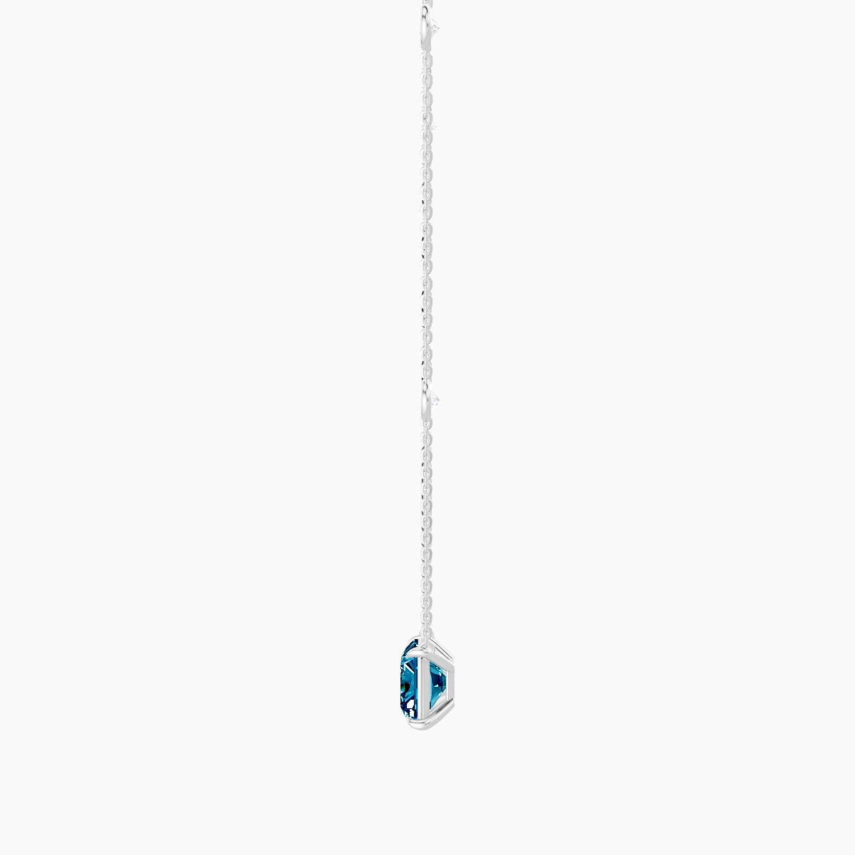 Solitaire with Sautoir | 18k White Gold 3 ct Blue Lab Diamond Radiant Pendant