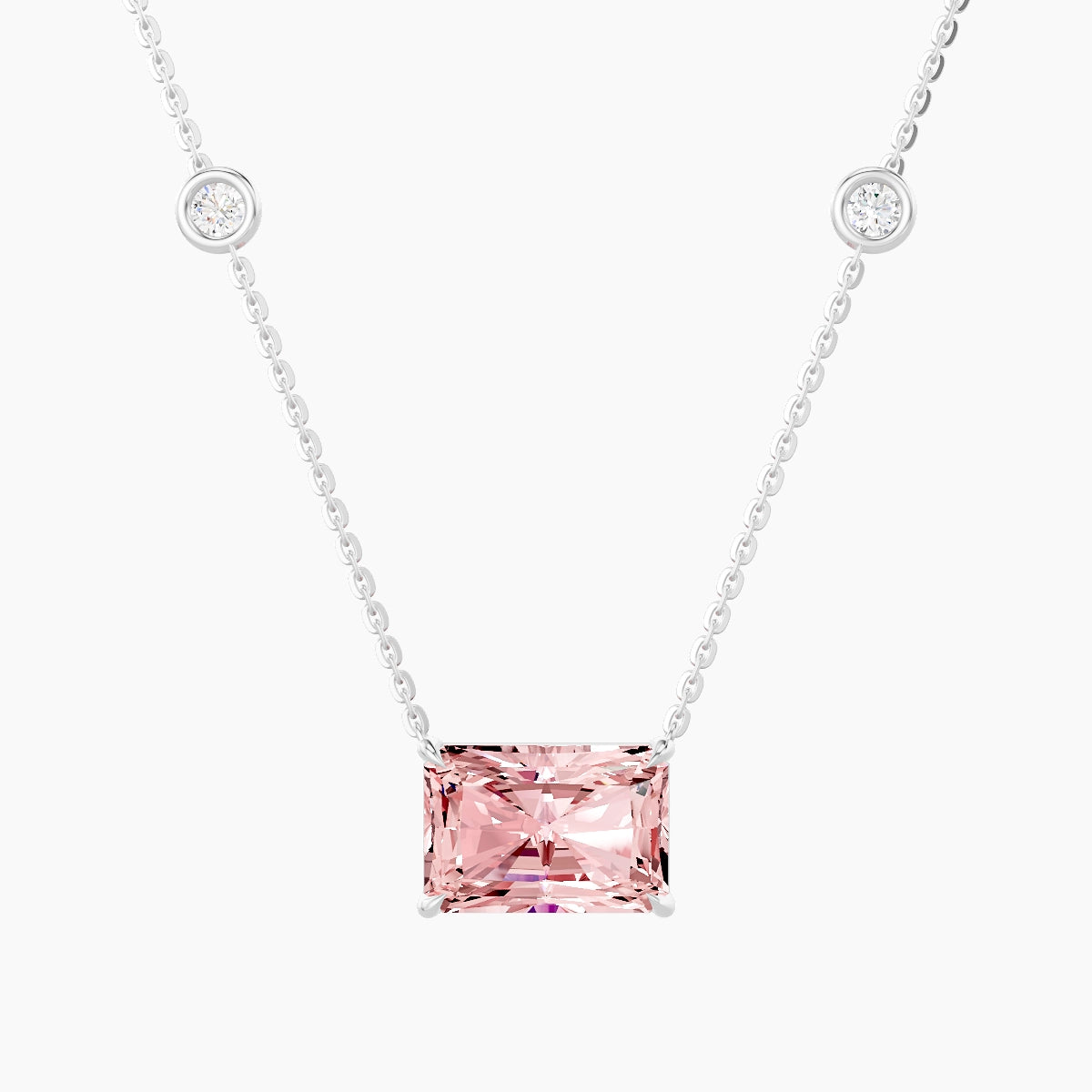 Solitaire with Sautoir | 18k White Gold 3 ct Pink Lab Diamond Radiant Pendant