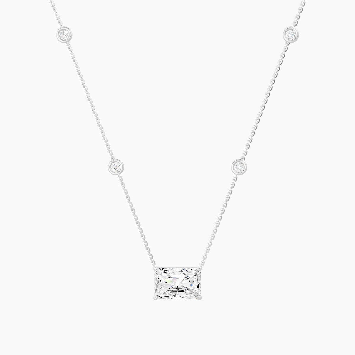 Solitaire with Sautoir | 18k White Gold 3 ct White Lab Diamond Radiant Pendant