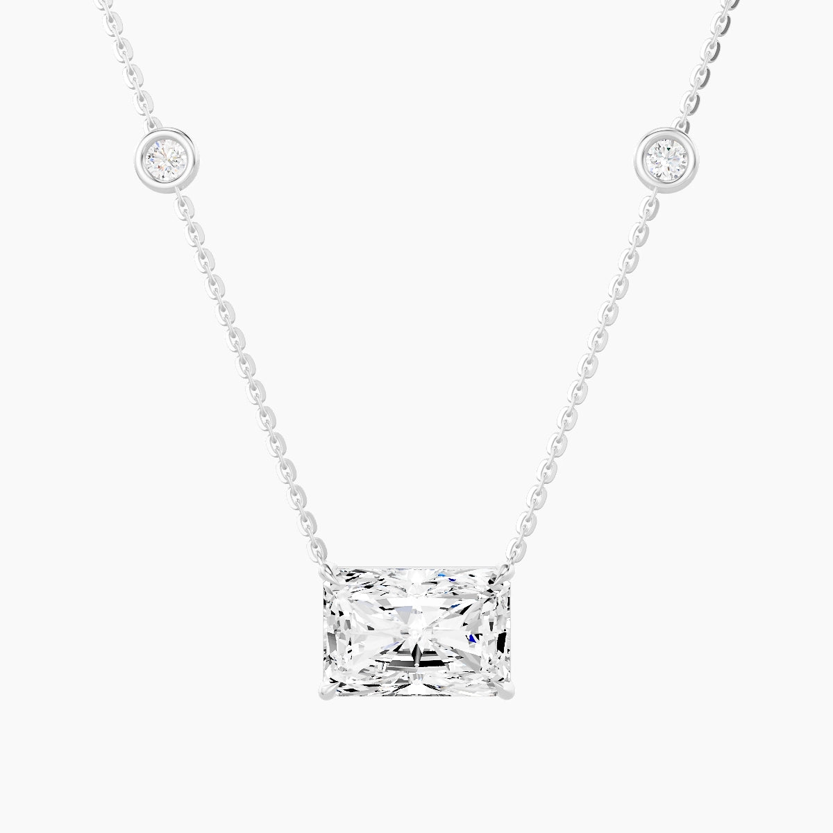 Solitaire with Sautoir | 18k White Gold 3 ct White Lab Diamond Radiant Pendant