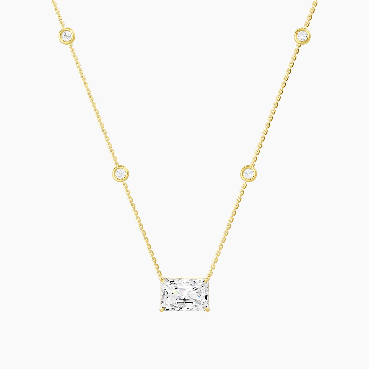 Solitaire with Sautoir | 18k Yellow Gold 3 ct White Lab Diamond Radiant Pendant