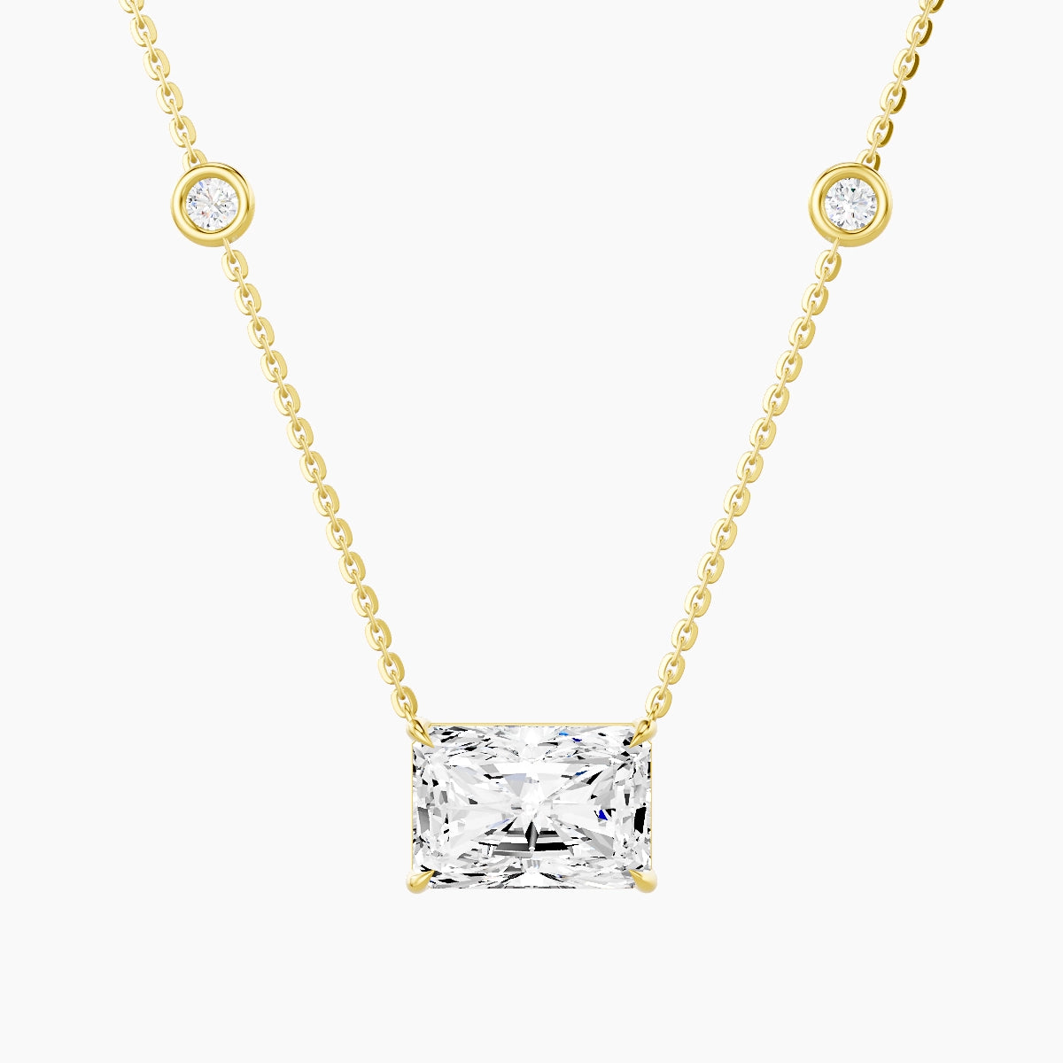 Solitaire with Sautoir | 18k Yellow Gold 3 ct White Lab Diamond Radiant Pendant