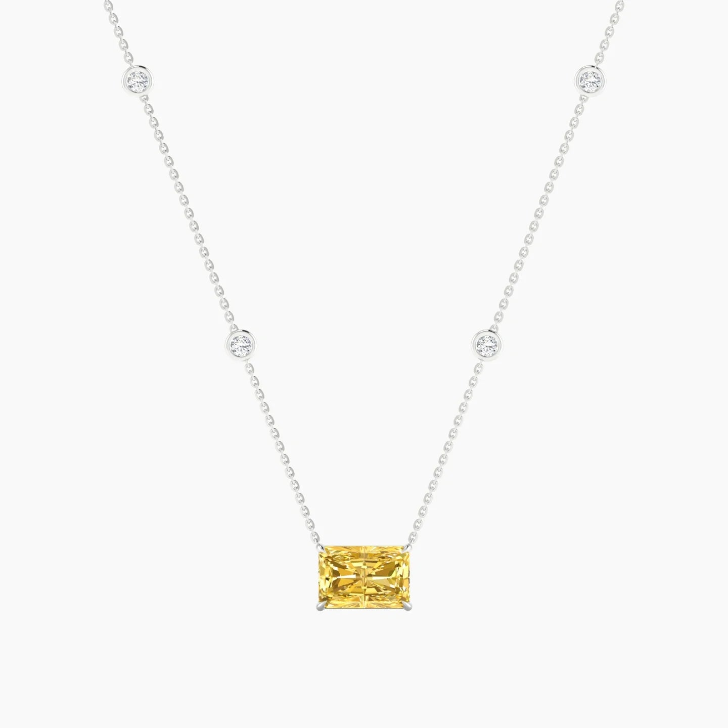 Solitaire with Sautoir | 18k White Gold 3 ct Yellow Lab Diamond Radiant Cut Pendant