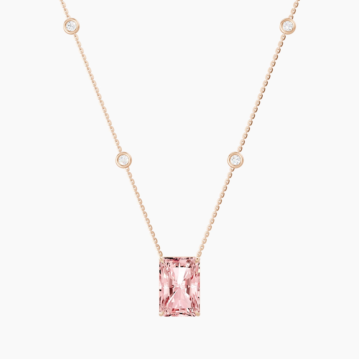 Solitaire with Sautoir | 18k Rose Gold 5 ct Pink Lab Diamond Radiant Pendant