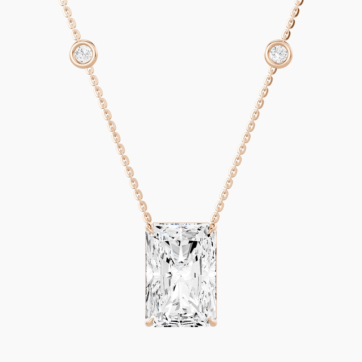 Solitaire with Sautoir | 18k Rose Gold 5 ct White Lab Diamond Radiant Pendant