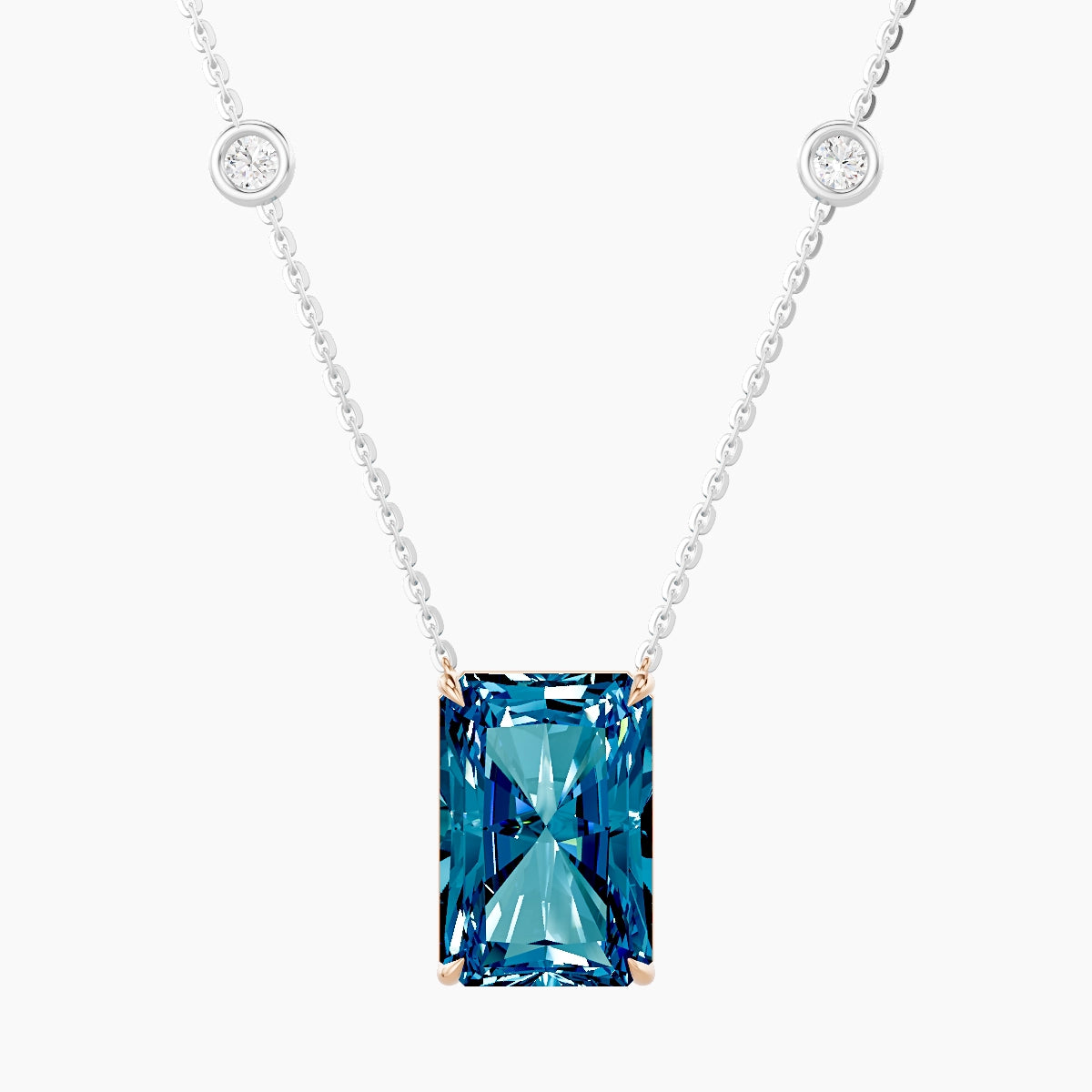 Solitaire with Sautoir | 18k White & Rose Gold 5 ct Blue Lab Diamond Radiant Pendant