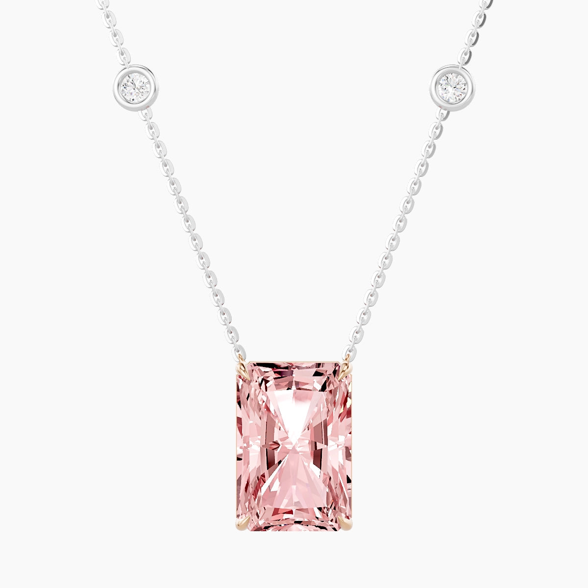 Solitaire with Sautoir | 18k White & Rose Gold 5 ct Pink Lab Diamond Radiant Pendant