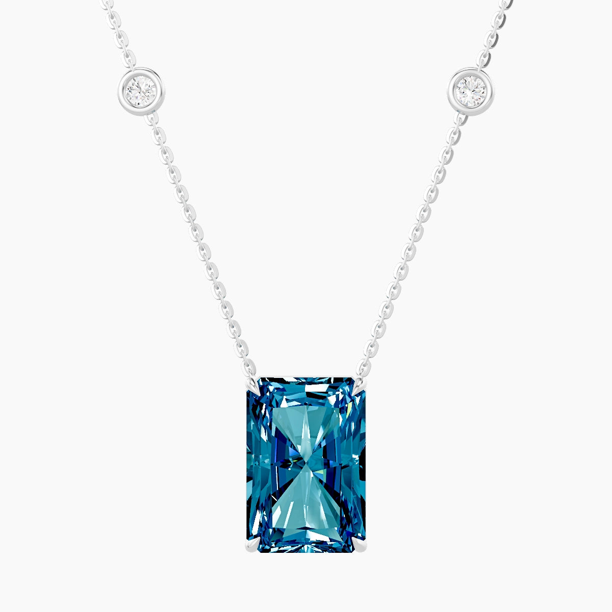 Solitaire with Sautoir | 18k White Gold 5 ct Blue Lab Diamond Radiant Pendant