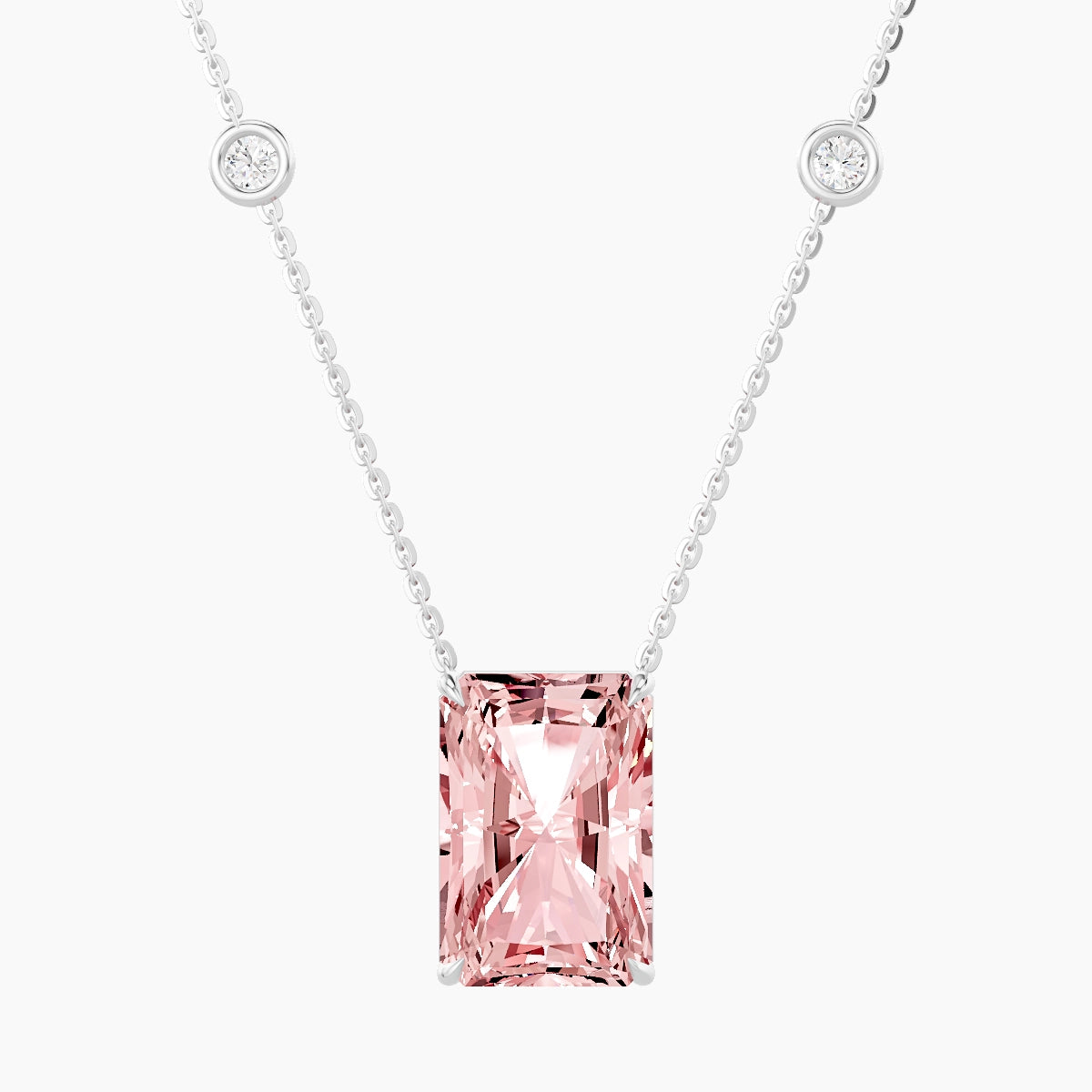 Solitaire with Sautoir | 18k White Gold 5 ct Pink Lab Diamond Radiant Pendant