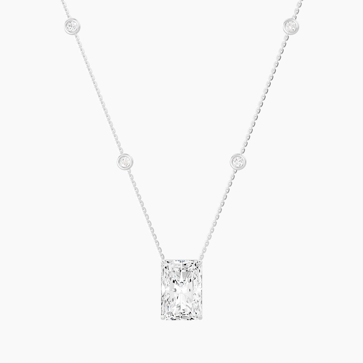 Solitaire with Sautoir | 18k White Gold 5 ct White Lab Diamond Radiant Pendant