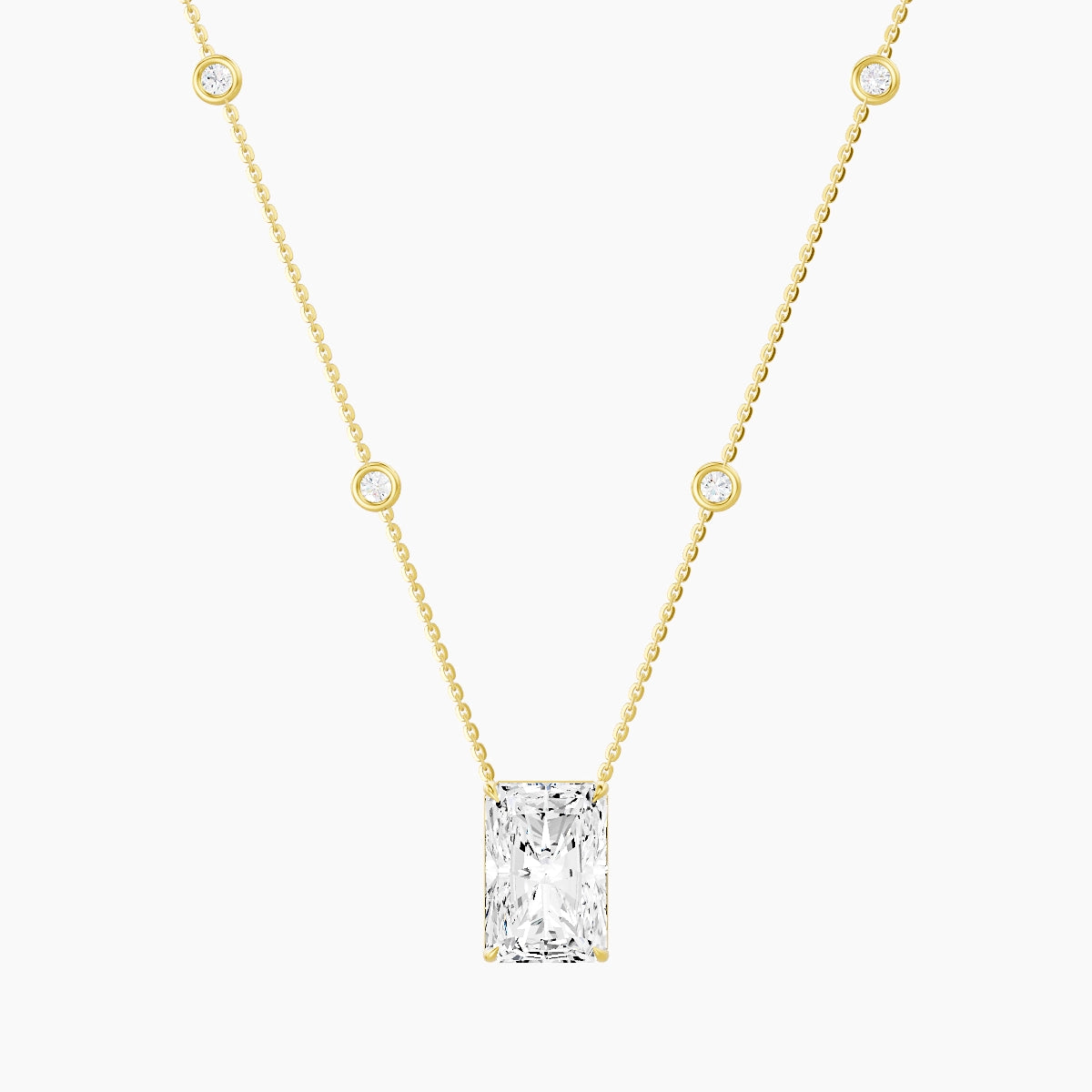 Solitaire with Sautoir | 18k Yellow Gold 5 ct White Lab Diamond Radiant Pendant