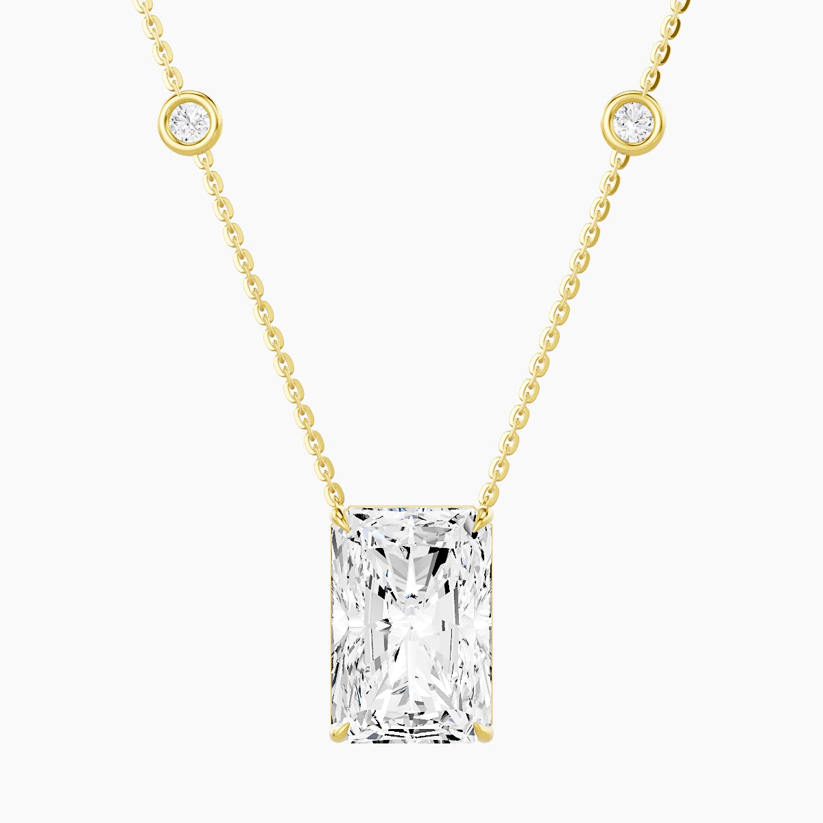 Solitaire with Sautoir | 18k Yellow Gold 5 ct White Lab Diamond Radiant Pendant