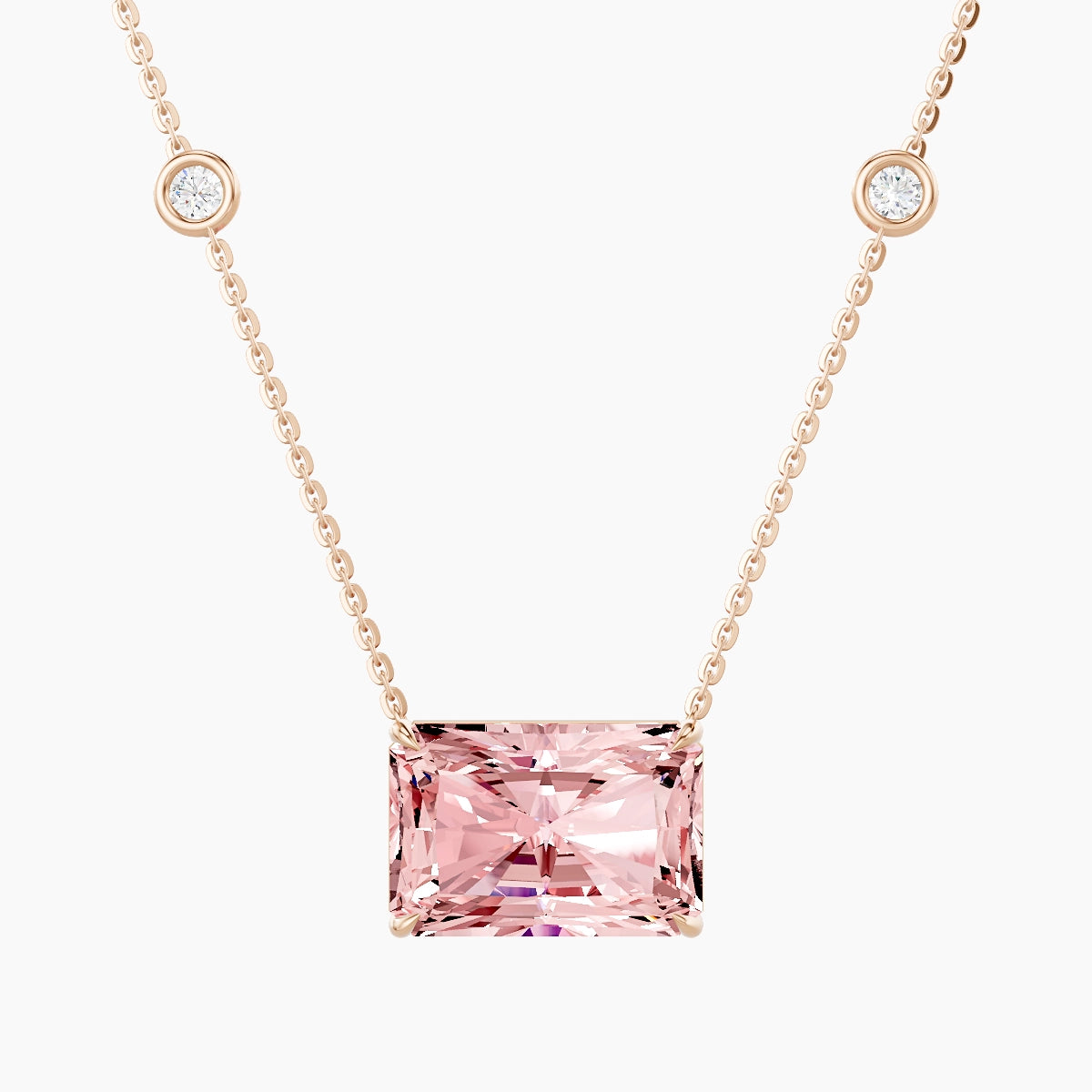 Solitaire with Sautoir | 18k Rose Gold 5 ct Pink Lab Diamond Radiant Pendant