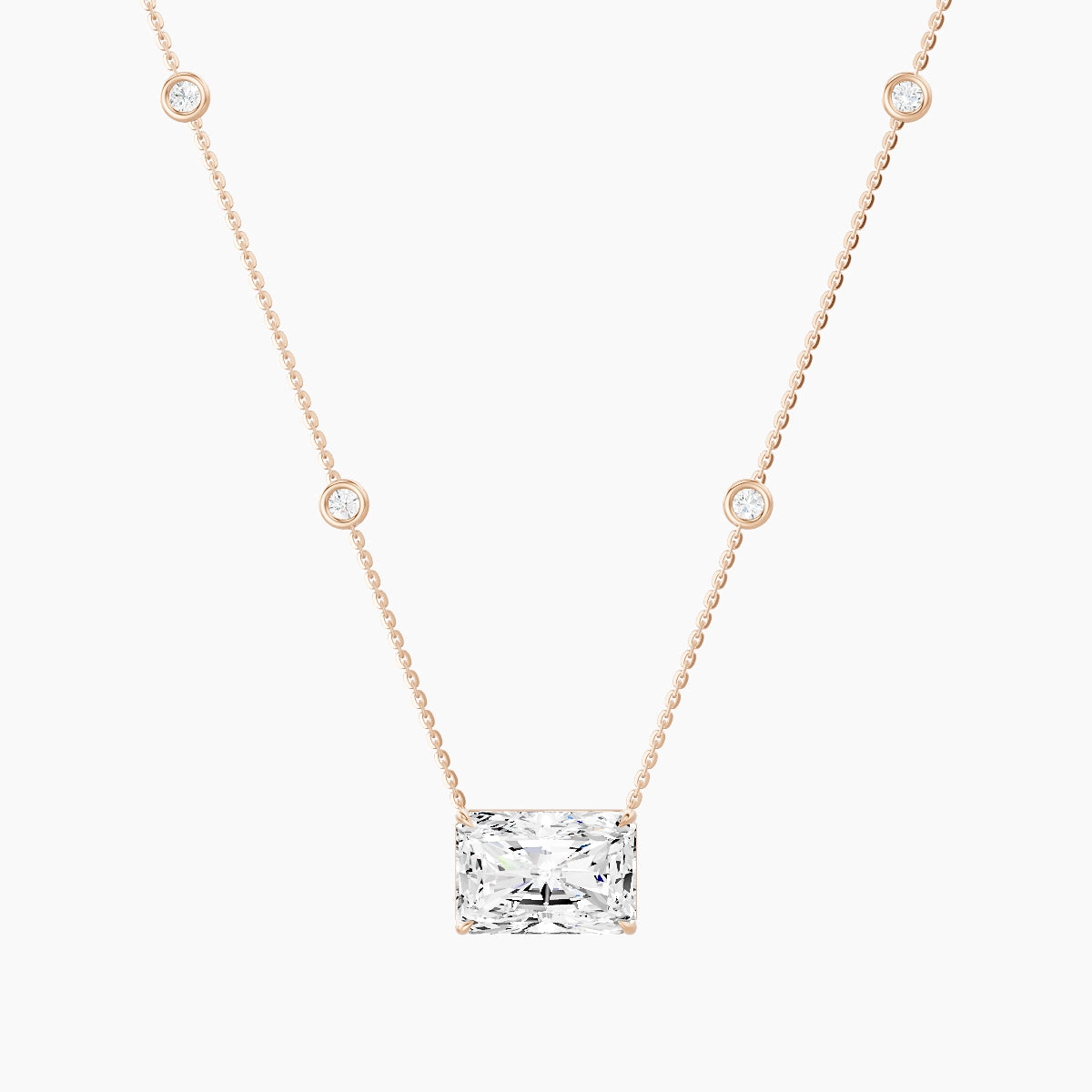 Solitaire with Sautoir | 18k Rose Gold 5 ct White Lab Diamond Radiant Pendant