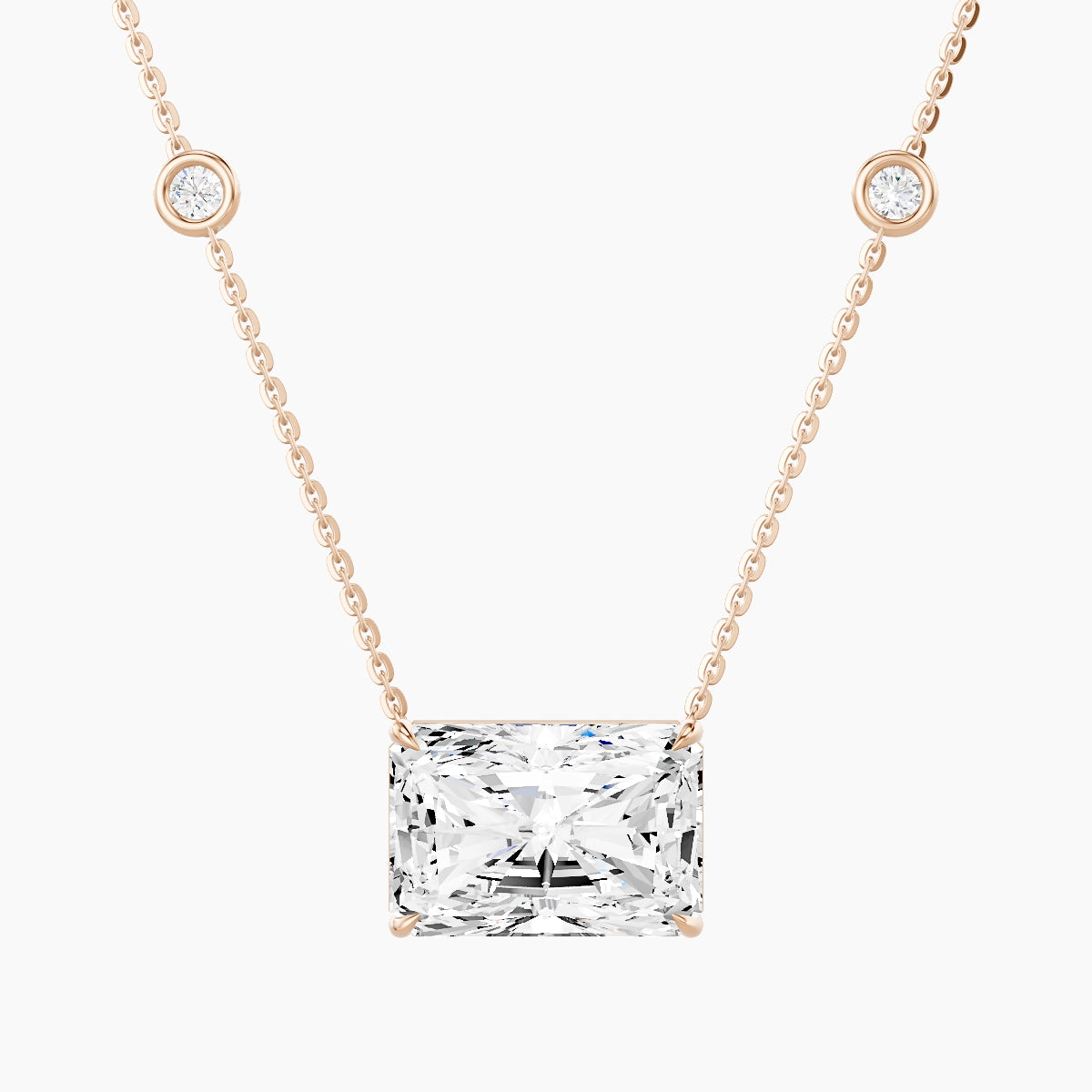 Solitaire with Sautoir | 18k Rose Gold 5 ct White Lab Diamond Radiant Pendant
