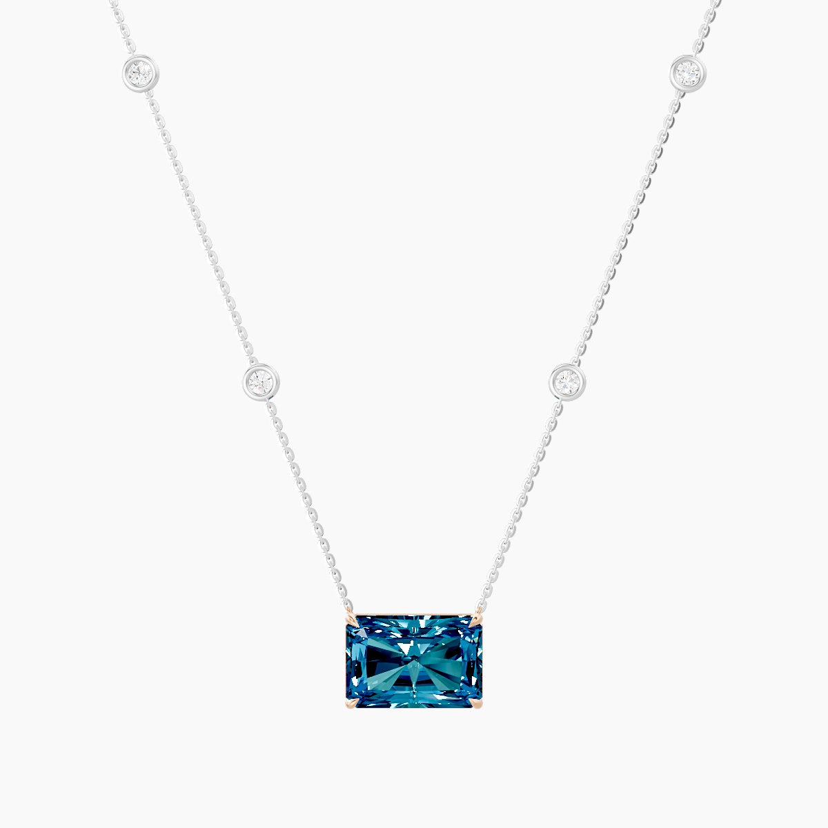 Solitaire with Sautoir | 18k White & Rose Gold 5 ct Blue Lab Diamond Radiant Pendant