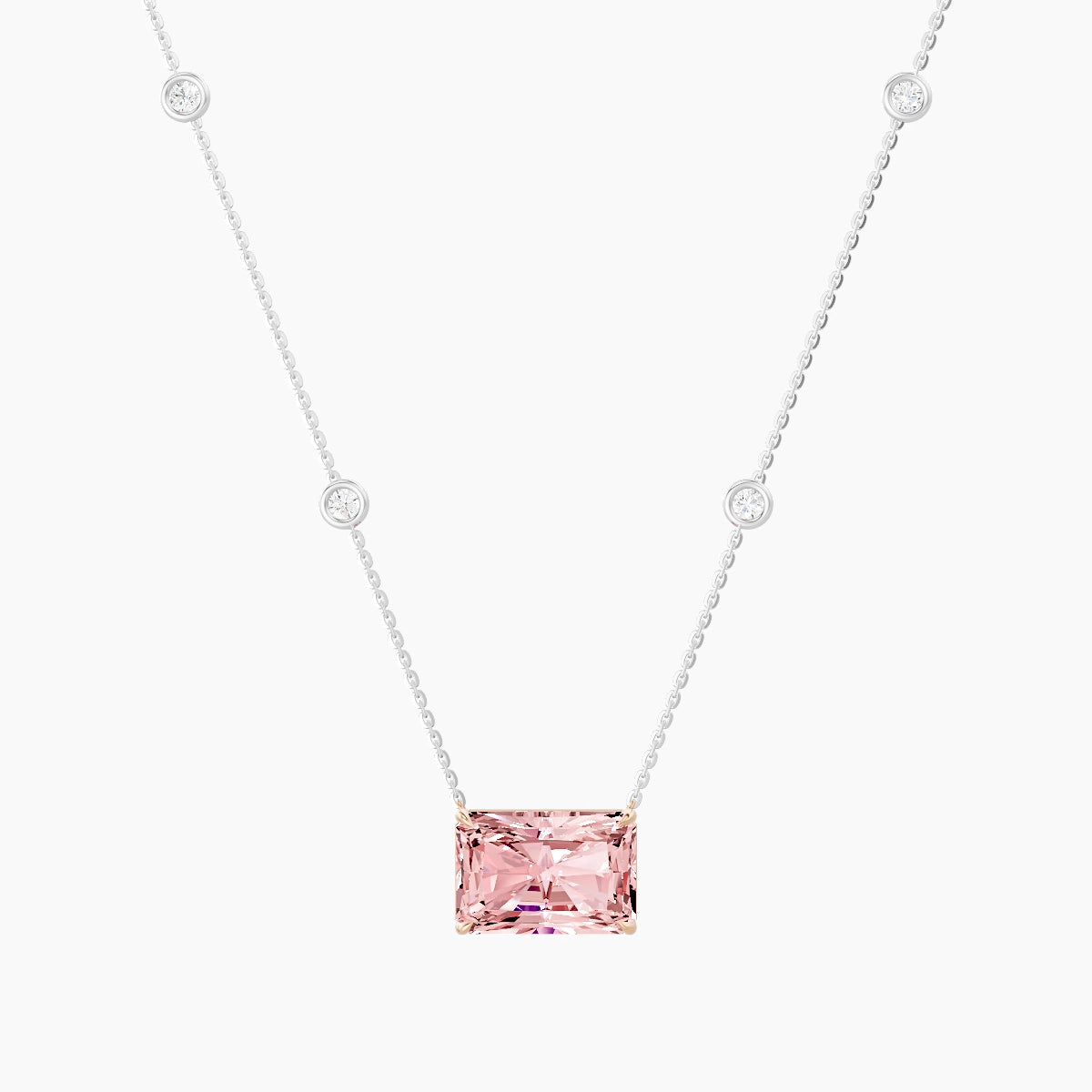 Solitaire with Sautoir | 18k White & Rose Gold 5 ct Pink Lab Diamond Radiant Pendant