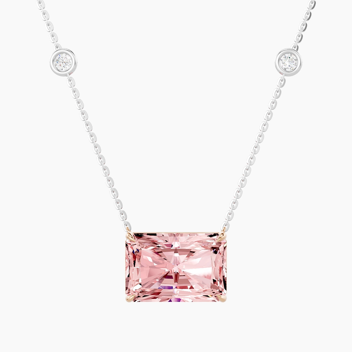 Solitaire with Sautoir | 18k White & Rose Gold 5 ct Pink Lab Diamond Radiant Pendant