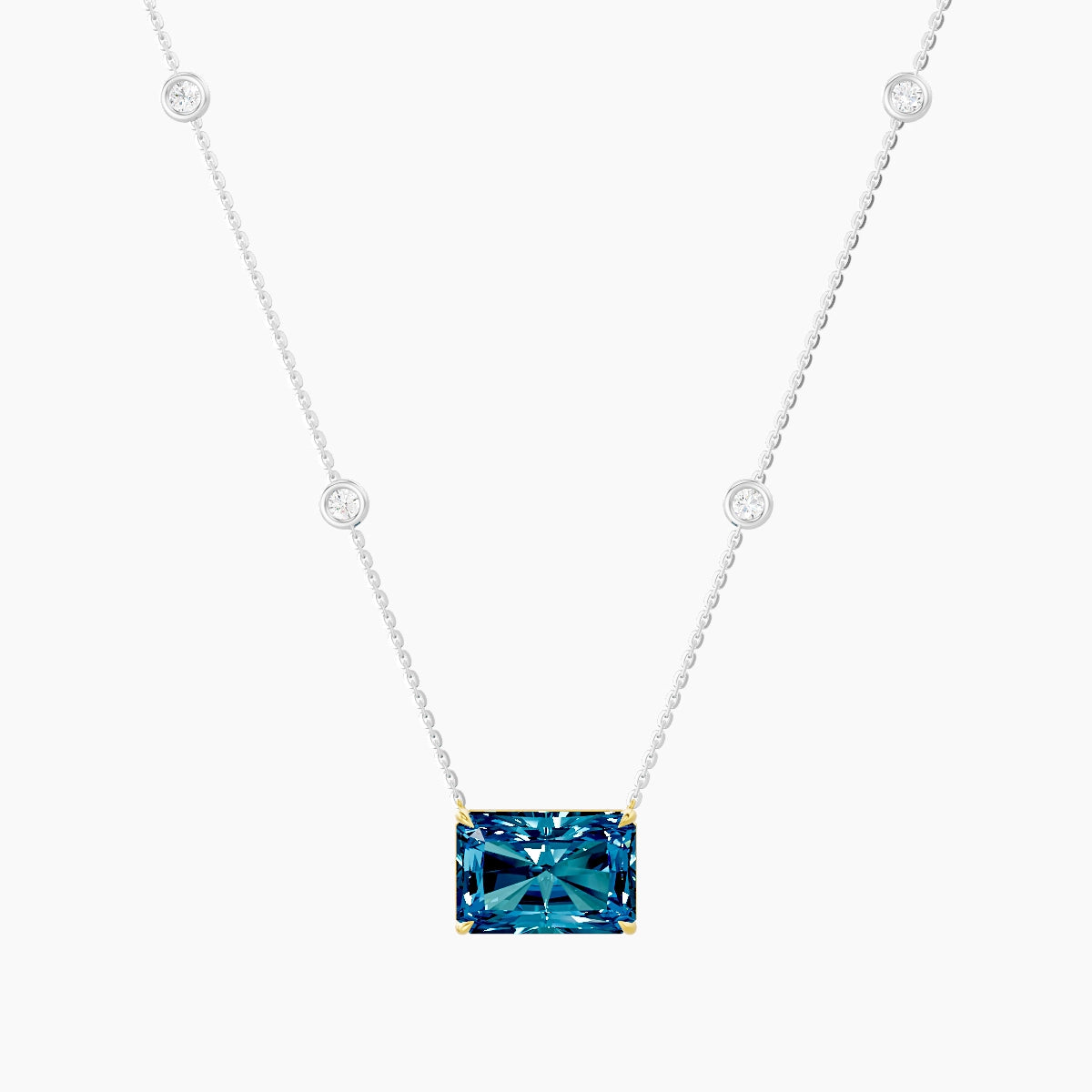 Solitaire with Sautoir | 18k White & Yellow Gold 5 ct Blue Lab Diamond Radiant Pendant