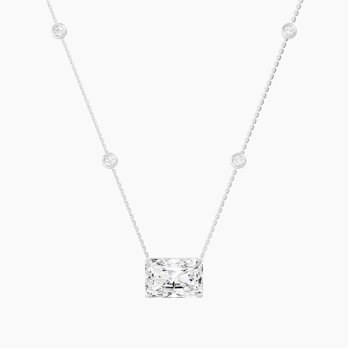Solitaire with Sautoir | 18k White Gold 5 ct White Lab Diamond Radiant Pendant