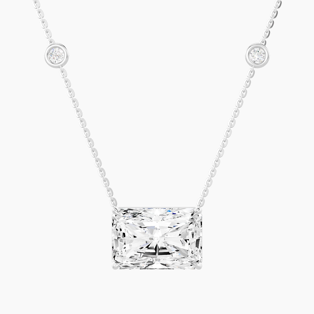 Solitaire with Sautoir | 18k White Gold 5 ct White Lab Diamond Radiant Pendant